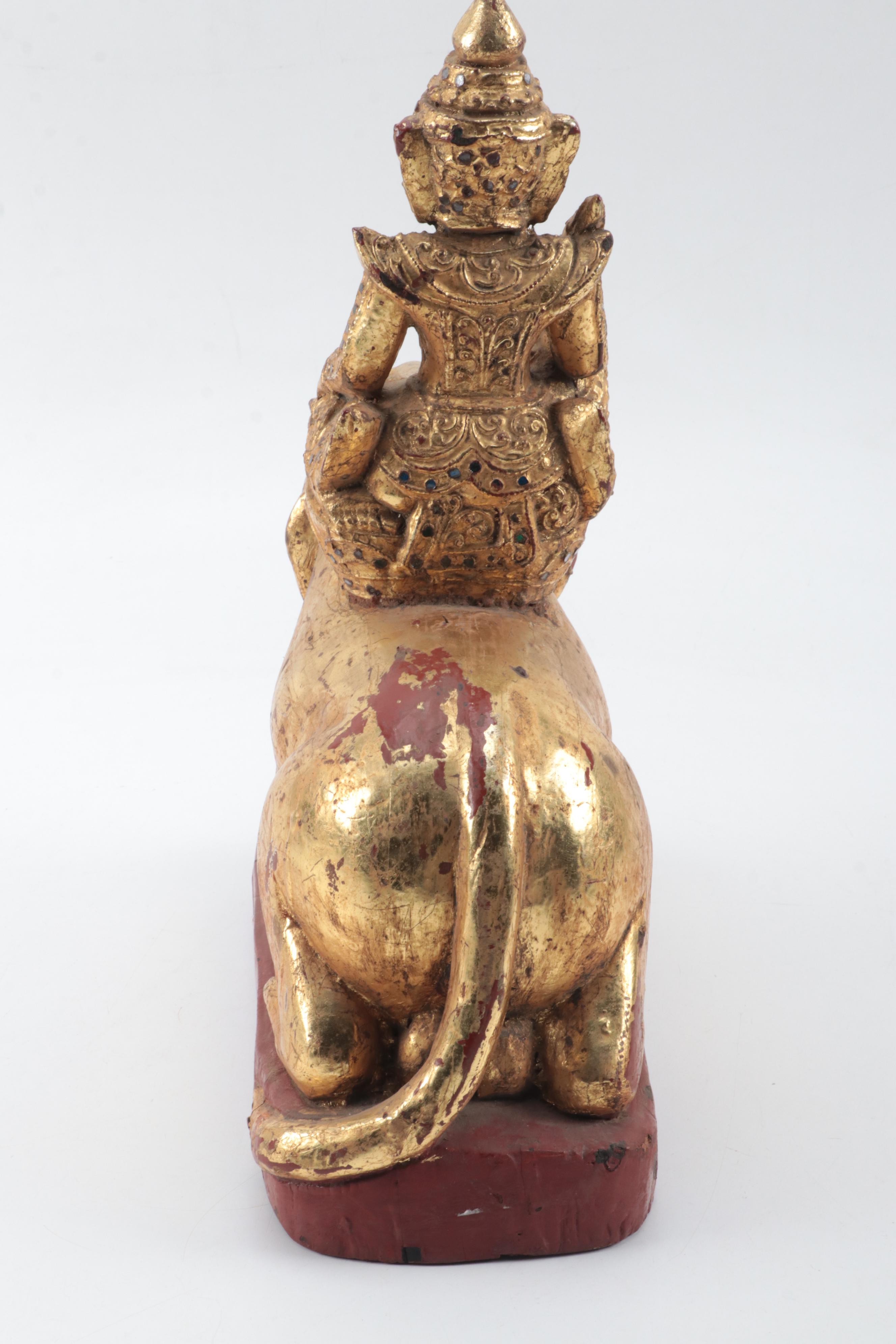 Burmese Mandalay Style Carved Wood Temple Figure, Mid-20th Century