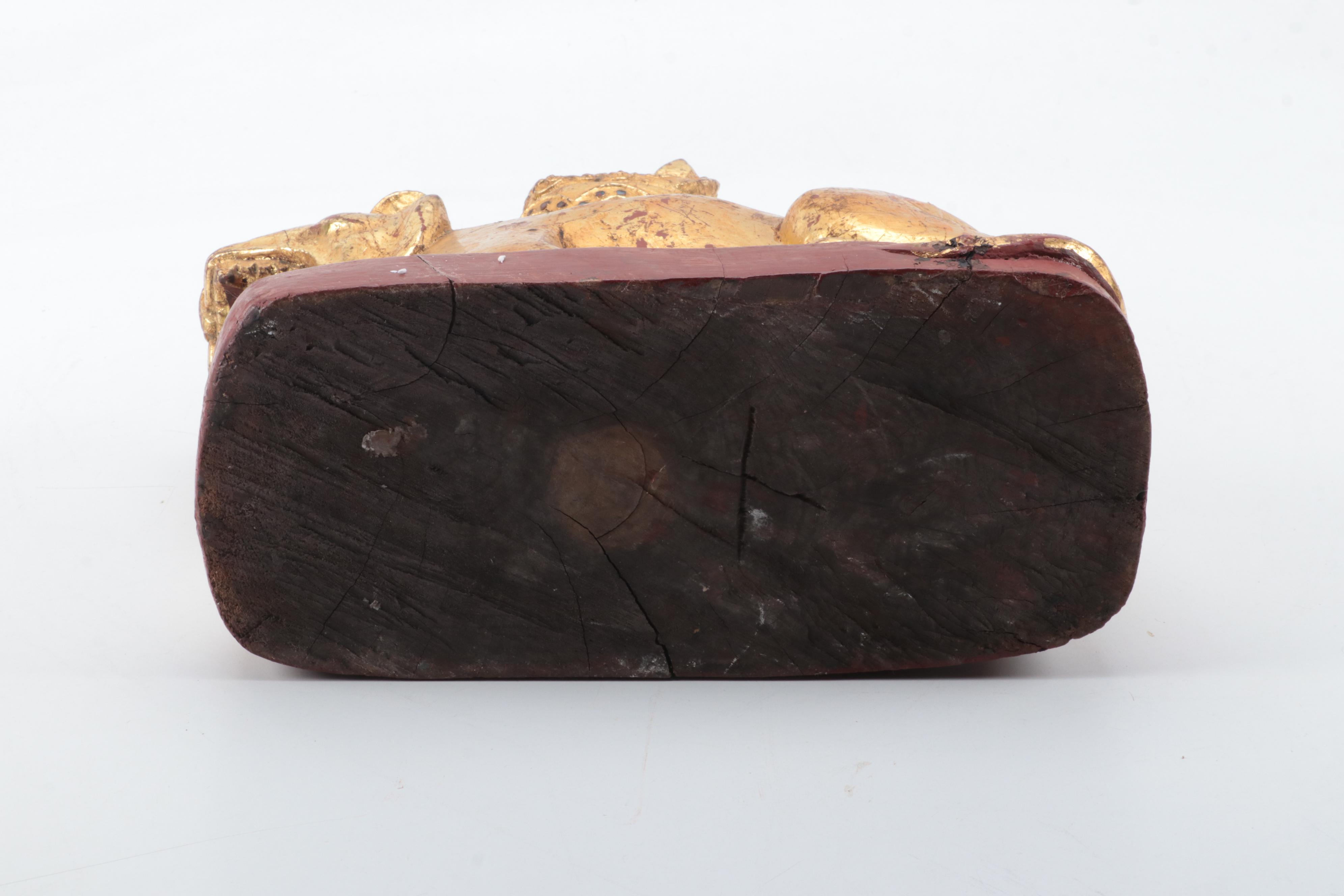 Burmese Mandalay Style Carved Wood Temple Figure, Mid-20th Century