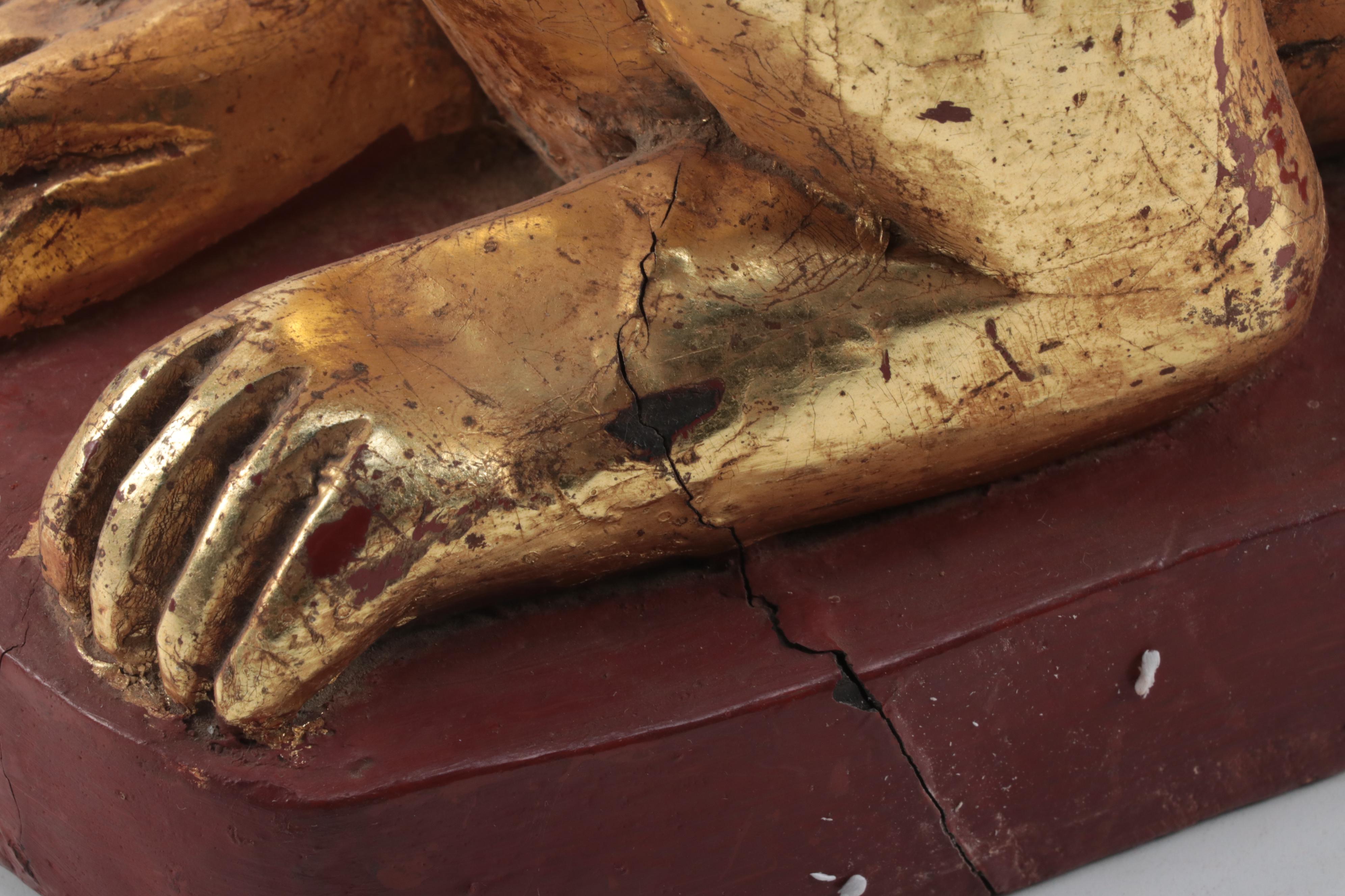 Burmese Mandalay Style Carved Wood Temple Figure, Mid-20th Century