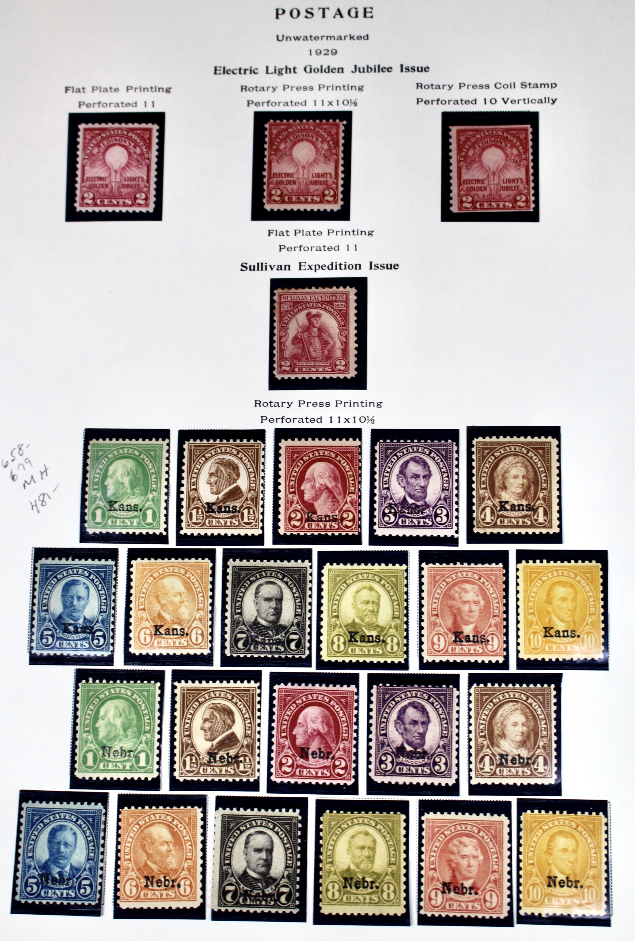Mint Condition 1929 Kansas and Nebraska Overprint Postage Stamps