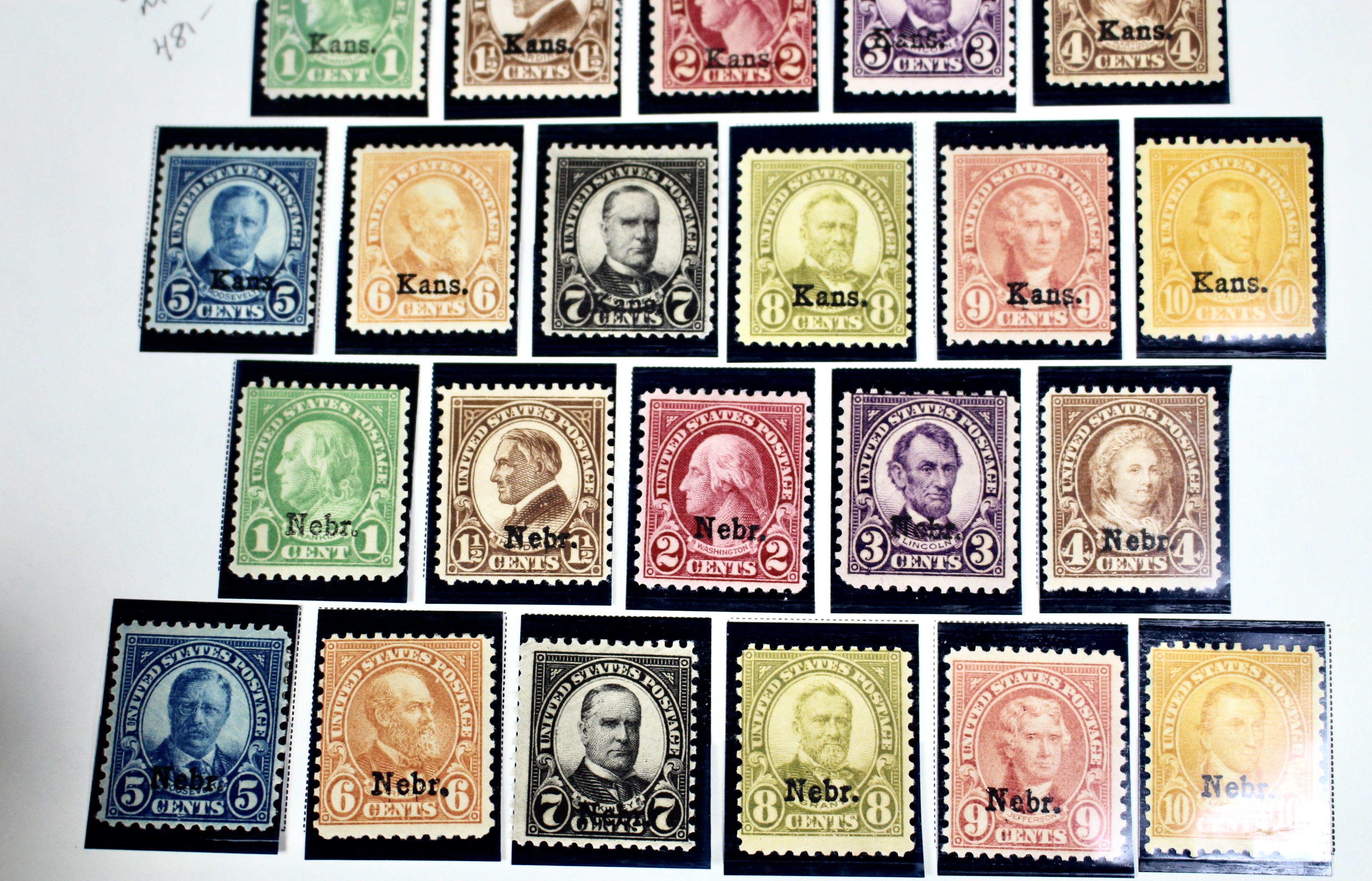 Mint Condition 1929 Kansas and Nebraska Overprint Postage Stamps