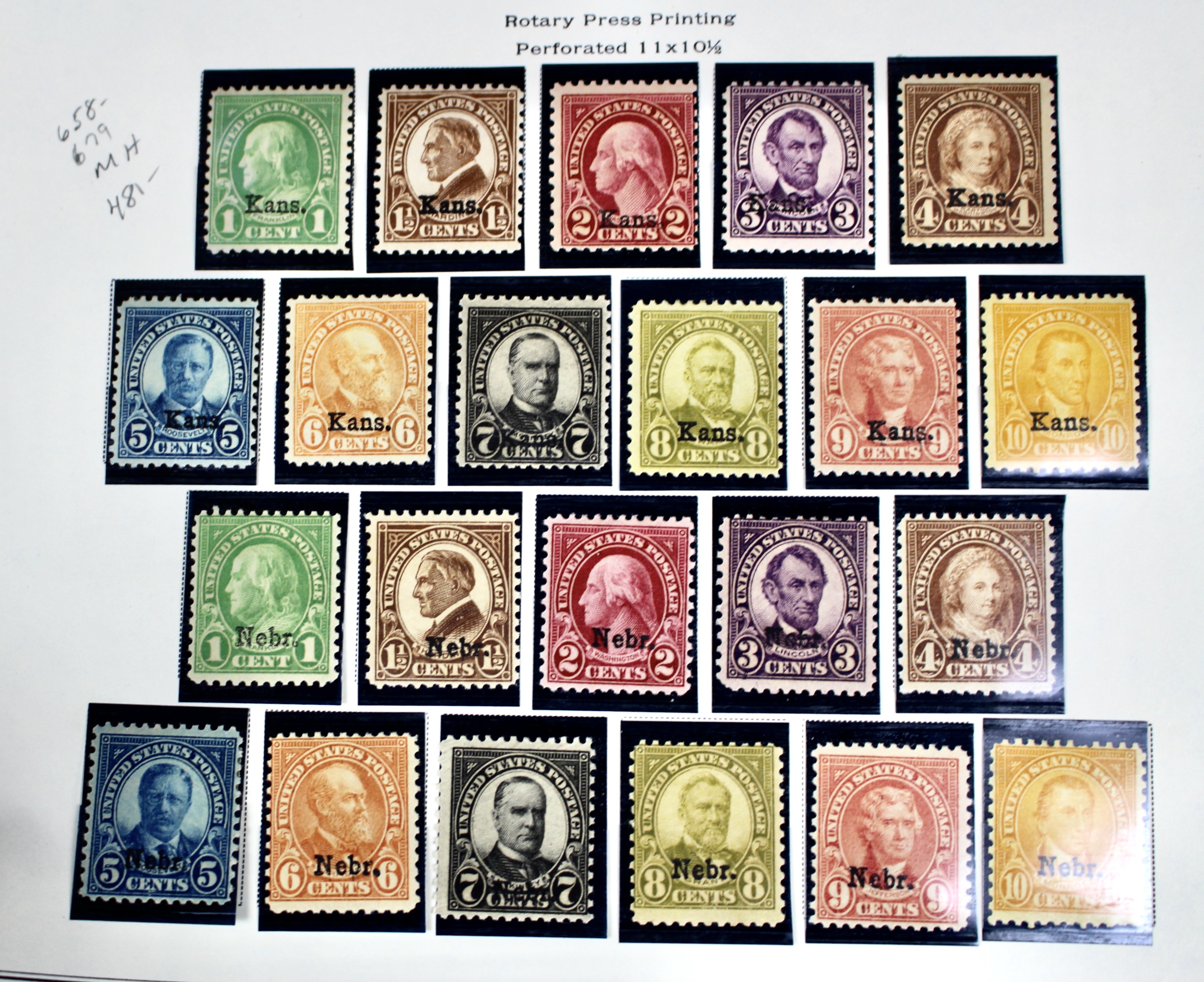 Mint Condition 1929 Kansas and Nebraska Overprint Postage Stamps