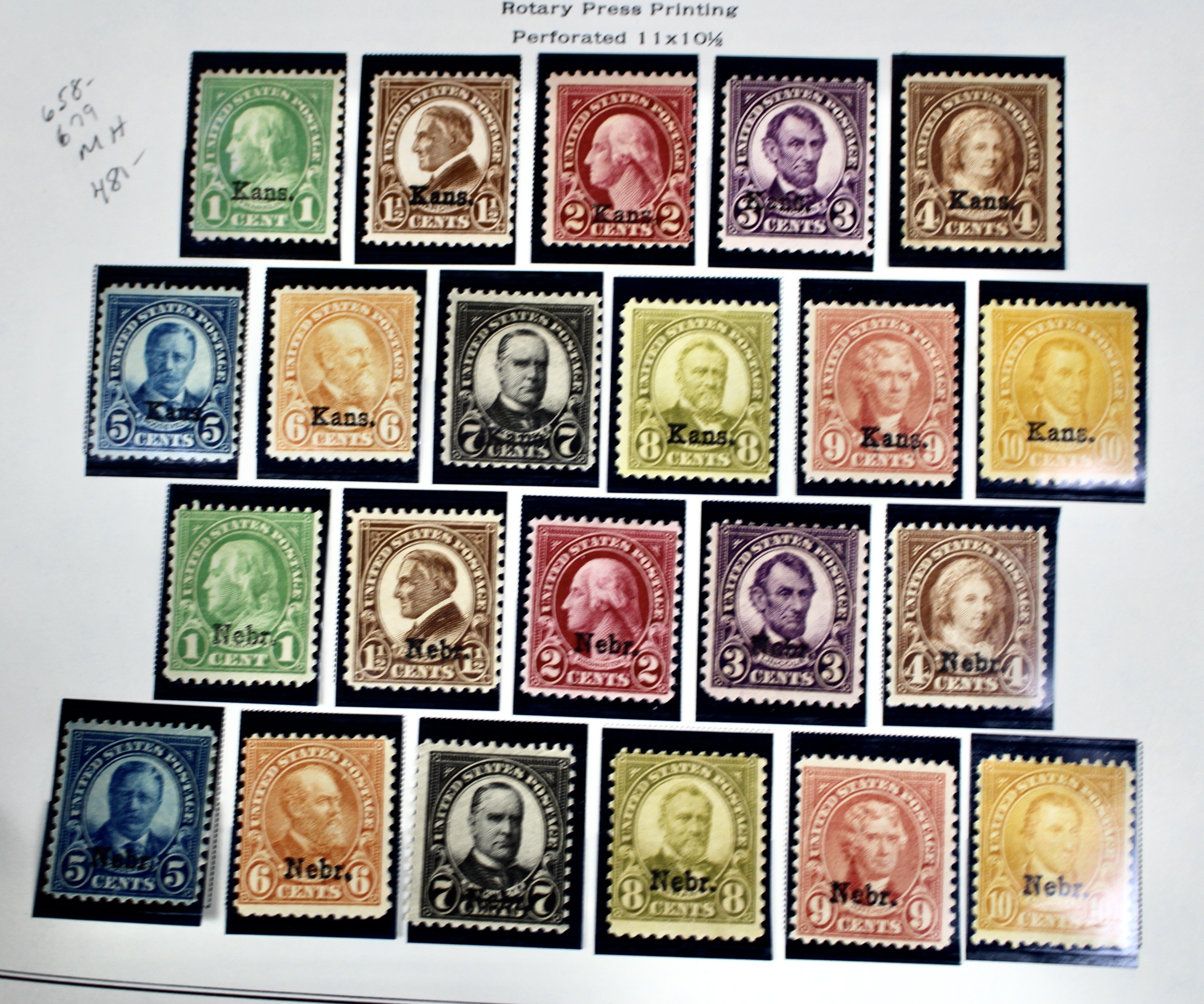 Mint Condition 1929 Kansas and Nebraska Overprint Postage Stamps