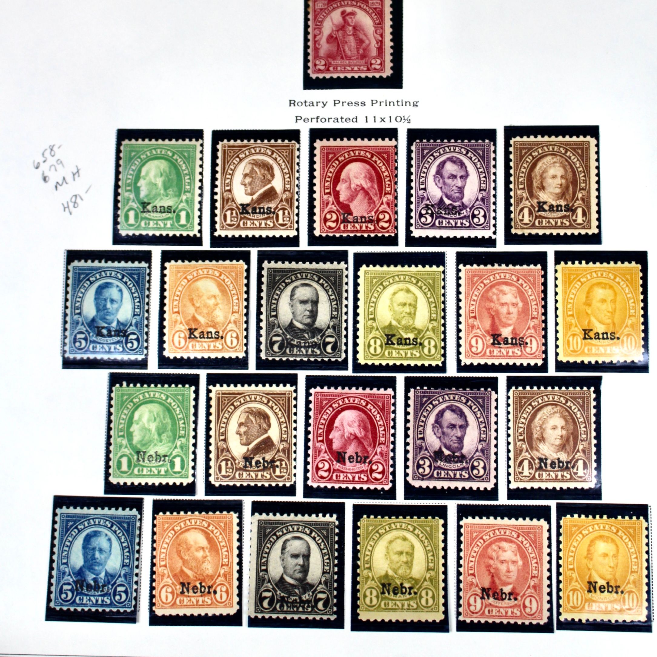 Mint Condition 1929 Kansas and Nebraska Overprint Postage Stamps