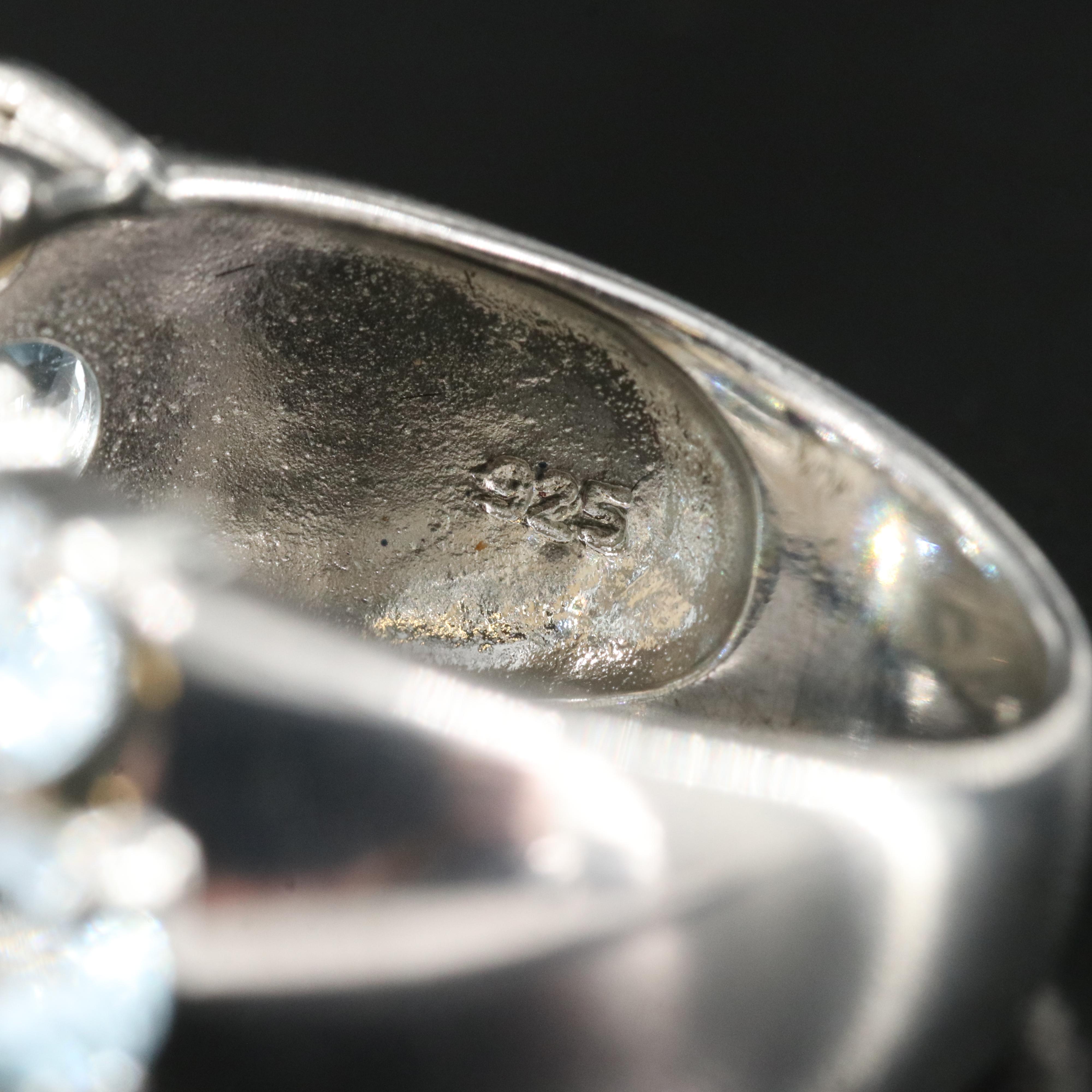 Sterling Sky Blue Topaz and Opal Cluster Ring