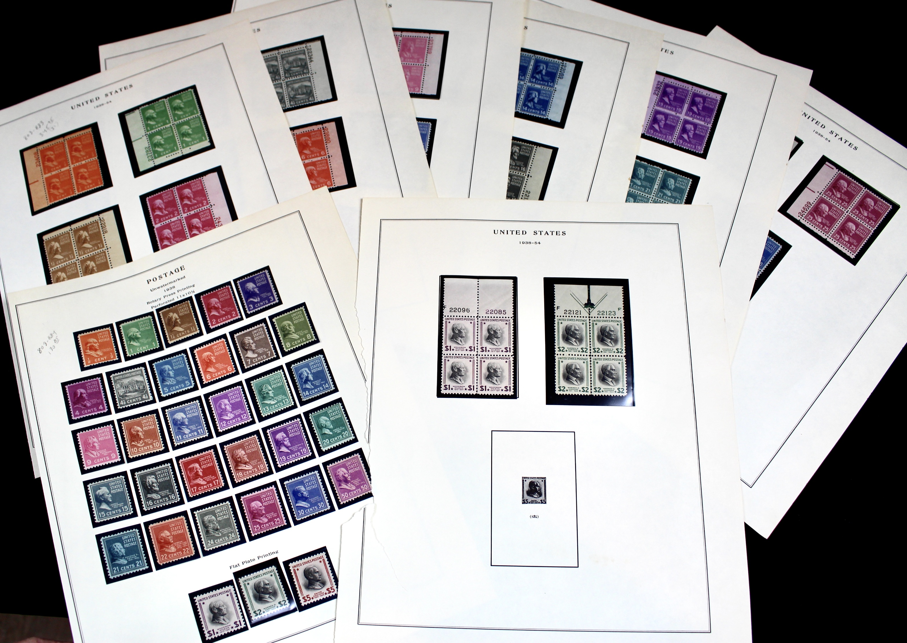 1938 Presidential Series Postage Stamps, Singles and Plate Blocks