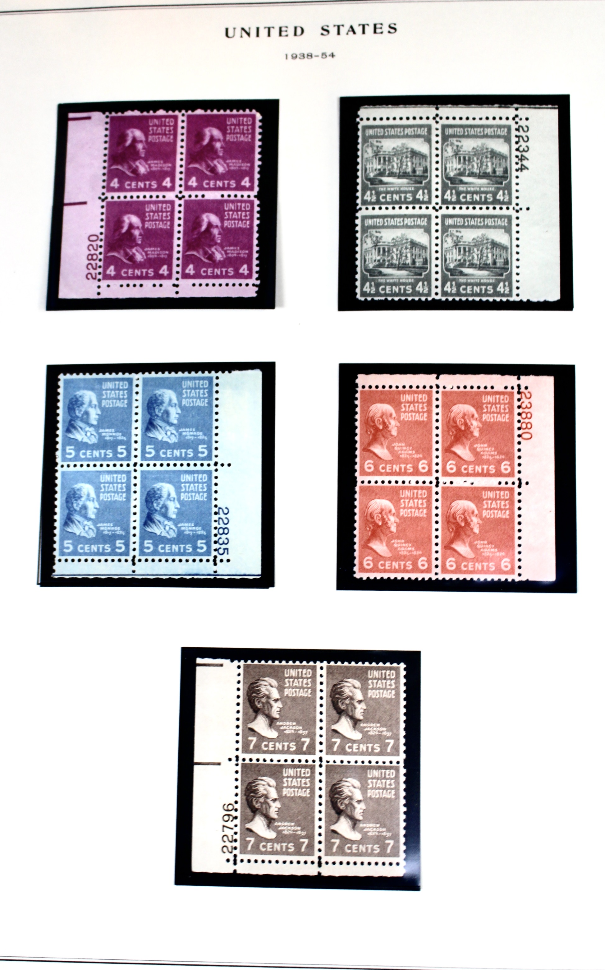 1938 Presidential Series Postage Stamps, Singles and Plate Blocks
