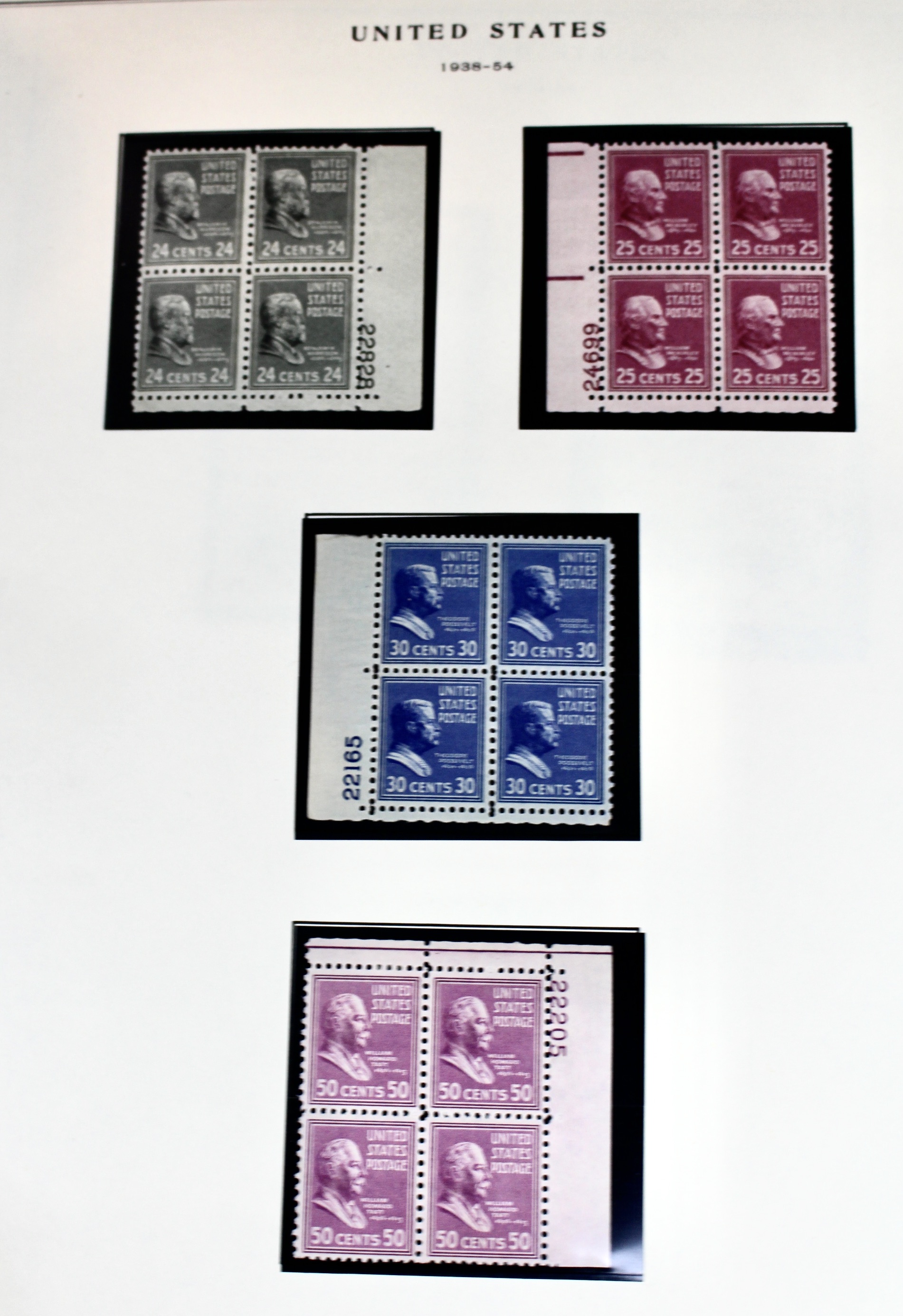 1938 Presidential Series Postage Stamps, Singles and Plate Blocks