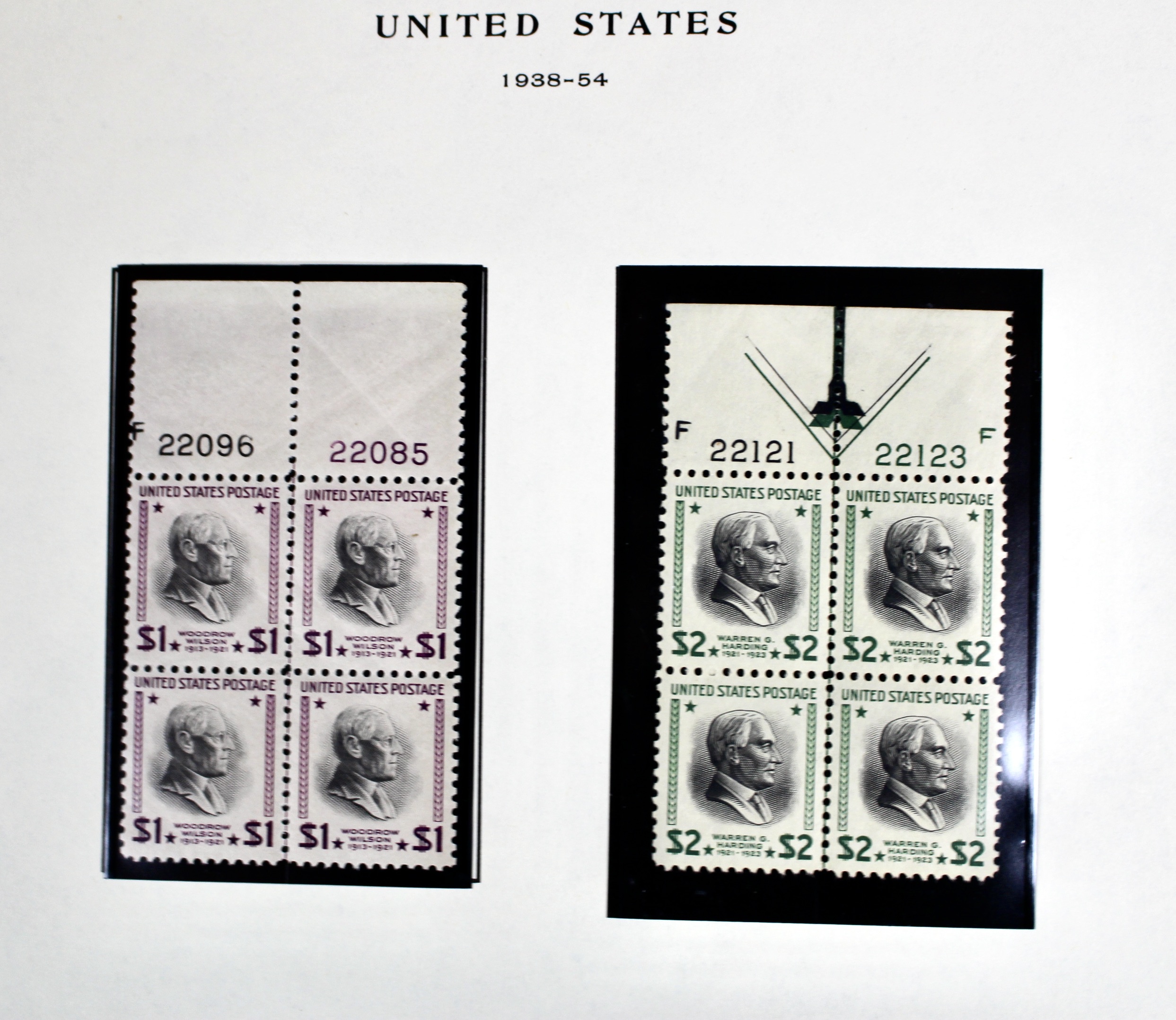 1938 Presidential Series Postage Stamps, Singles and Plate Blocks