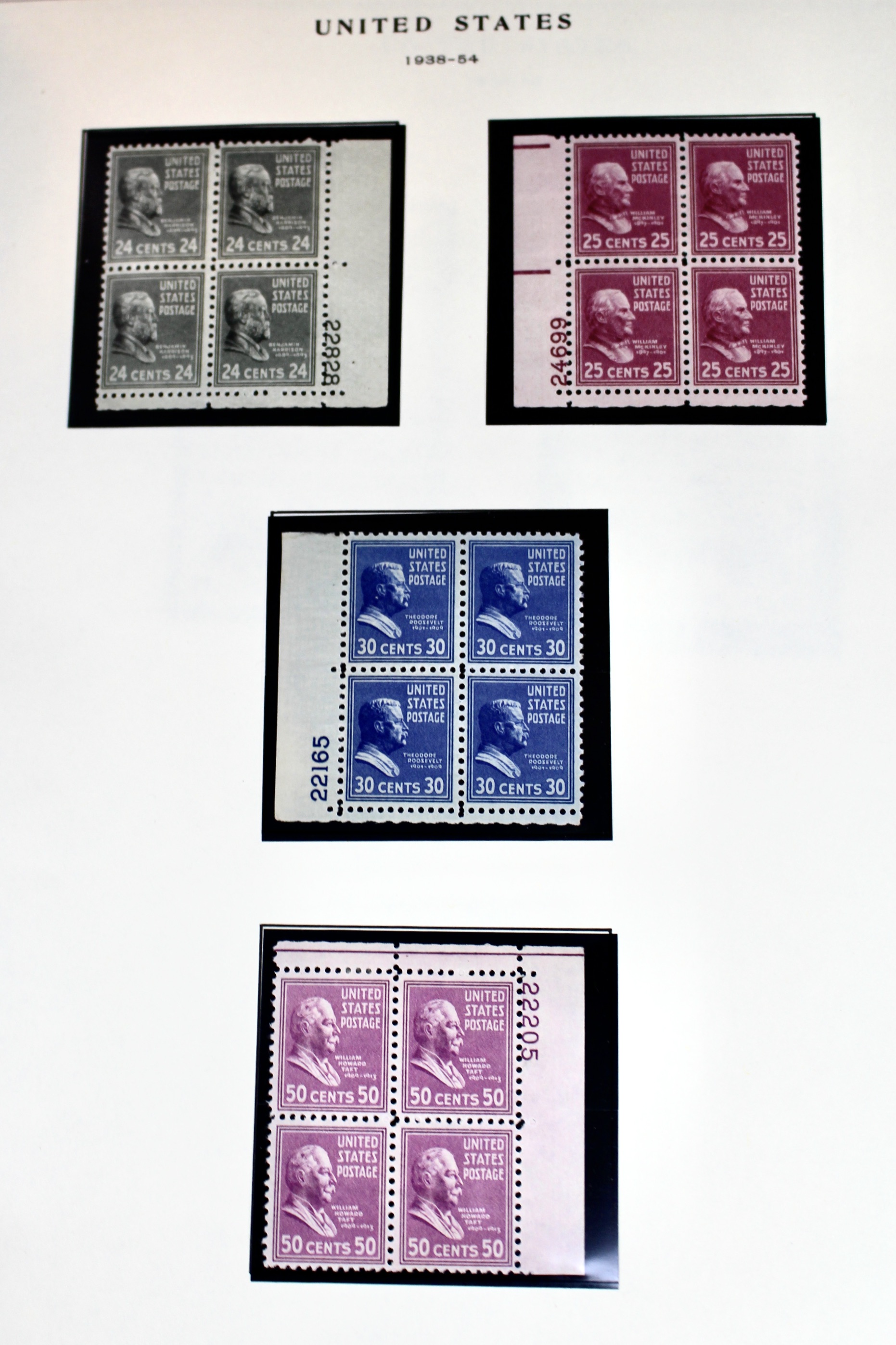 1938 Presidential Series Postage Stamps, Singles and Plate Blocks