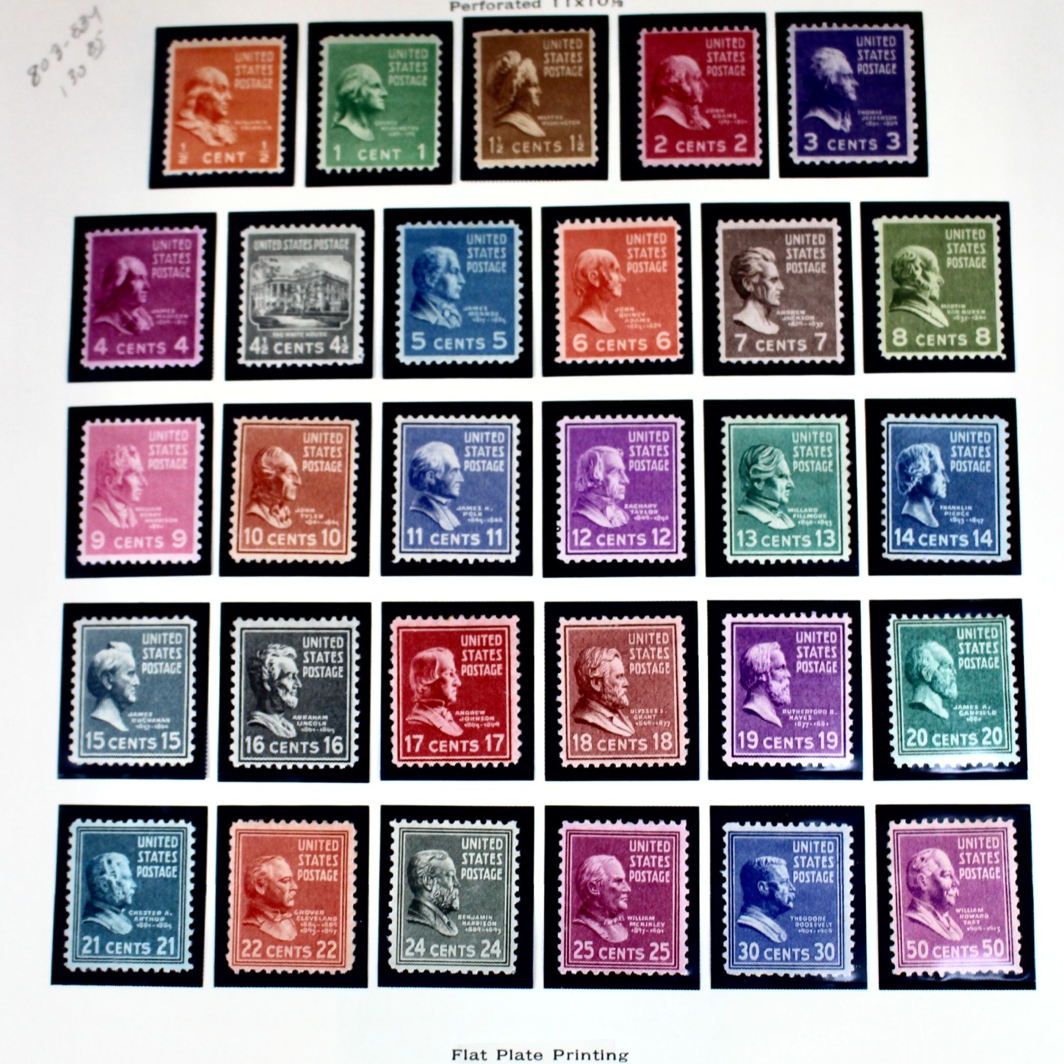 1938 Presidential Series Postage Stamps, Singles and Plate Blocks