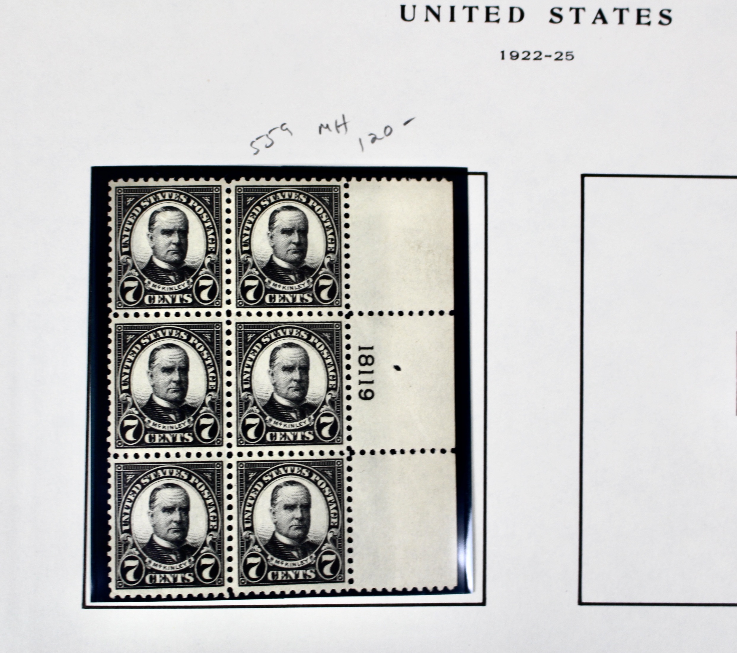 Five Early U.S. Postage Stamp Plate Blocks