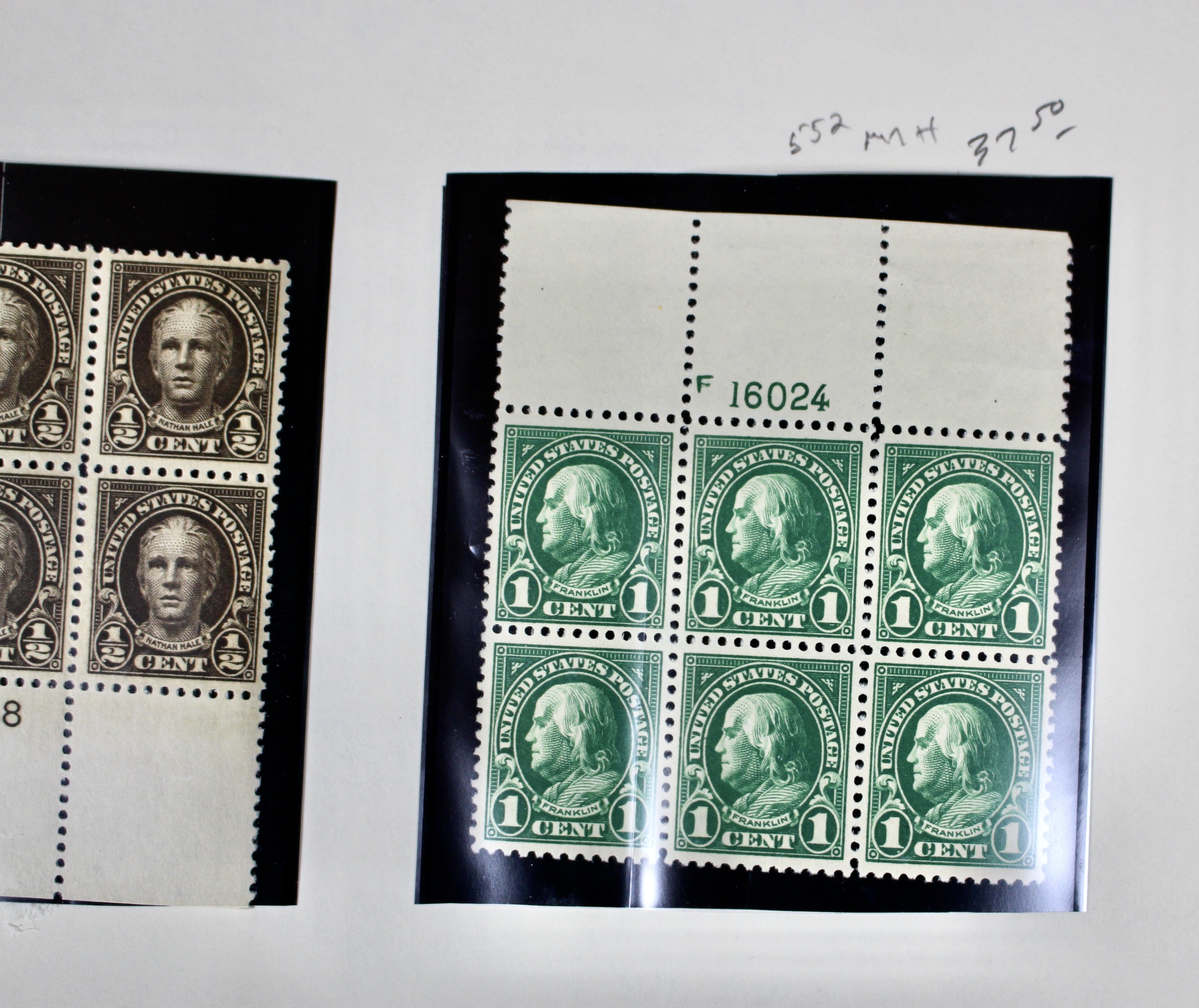 Five Early U.S. Postage Stamp Plate Blocks