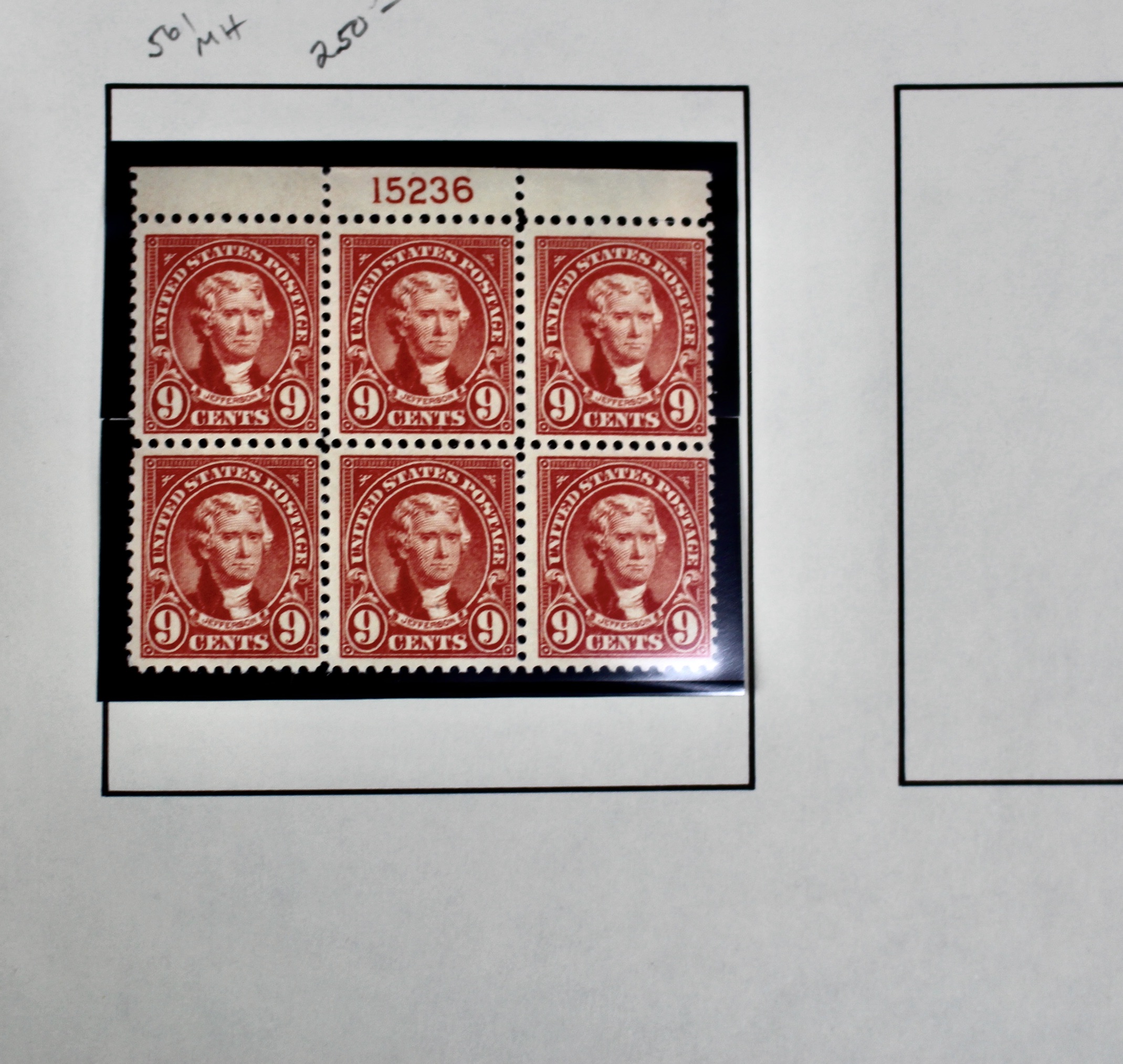 Five Early U.S. Postage Stamp Plate Blocks