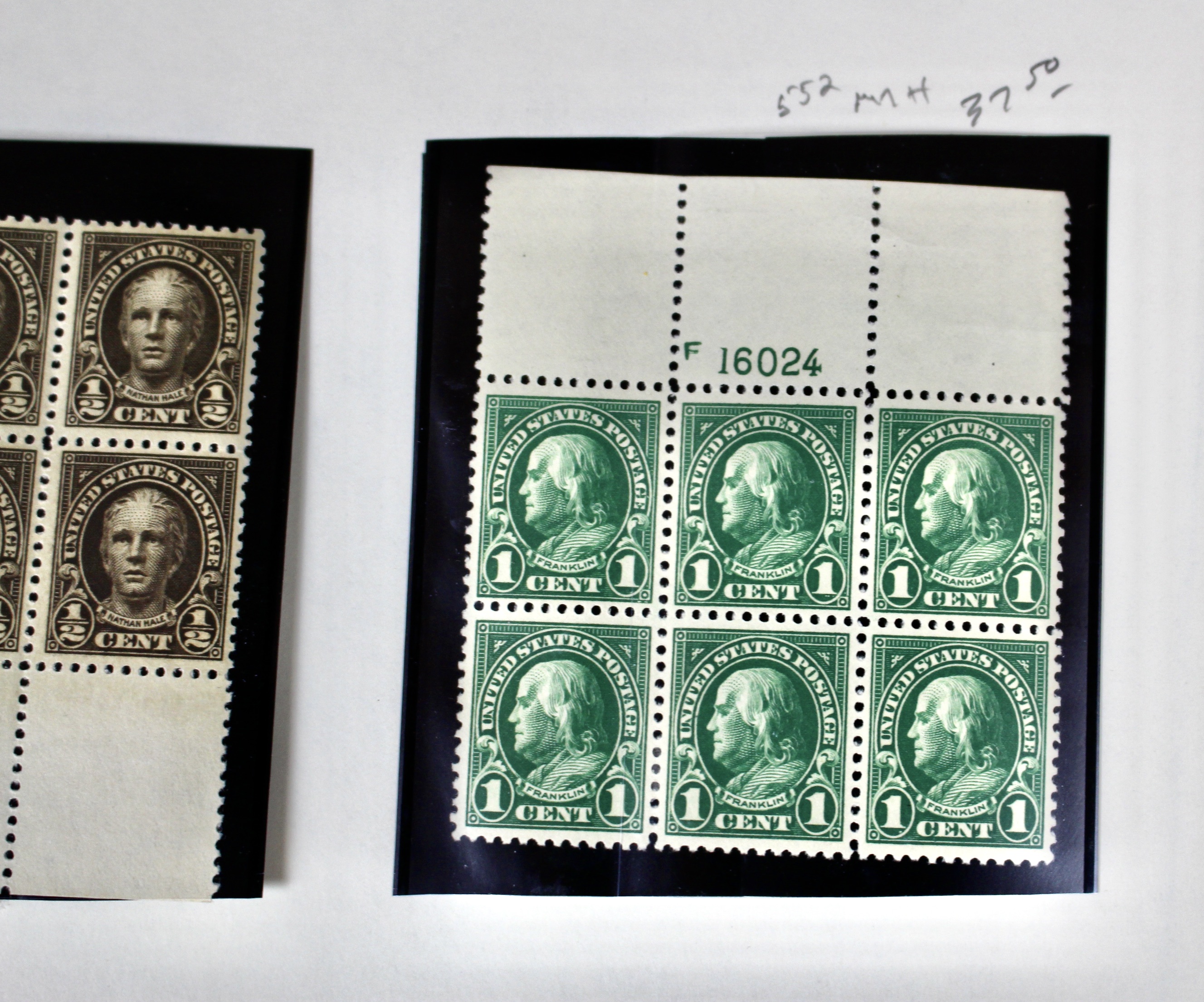 Five Early U.S. Postage Stamp Plate Blocks