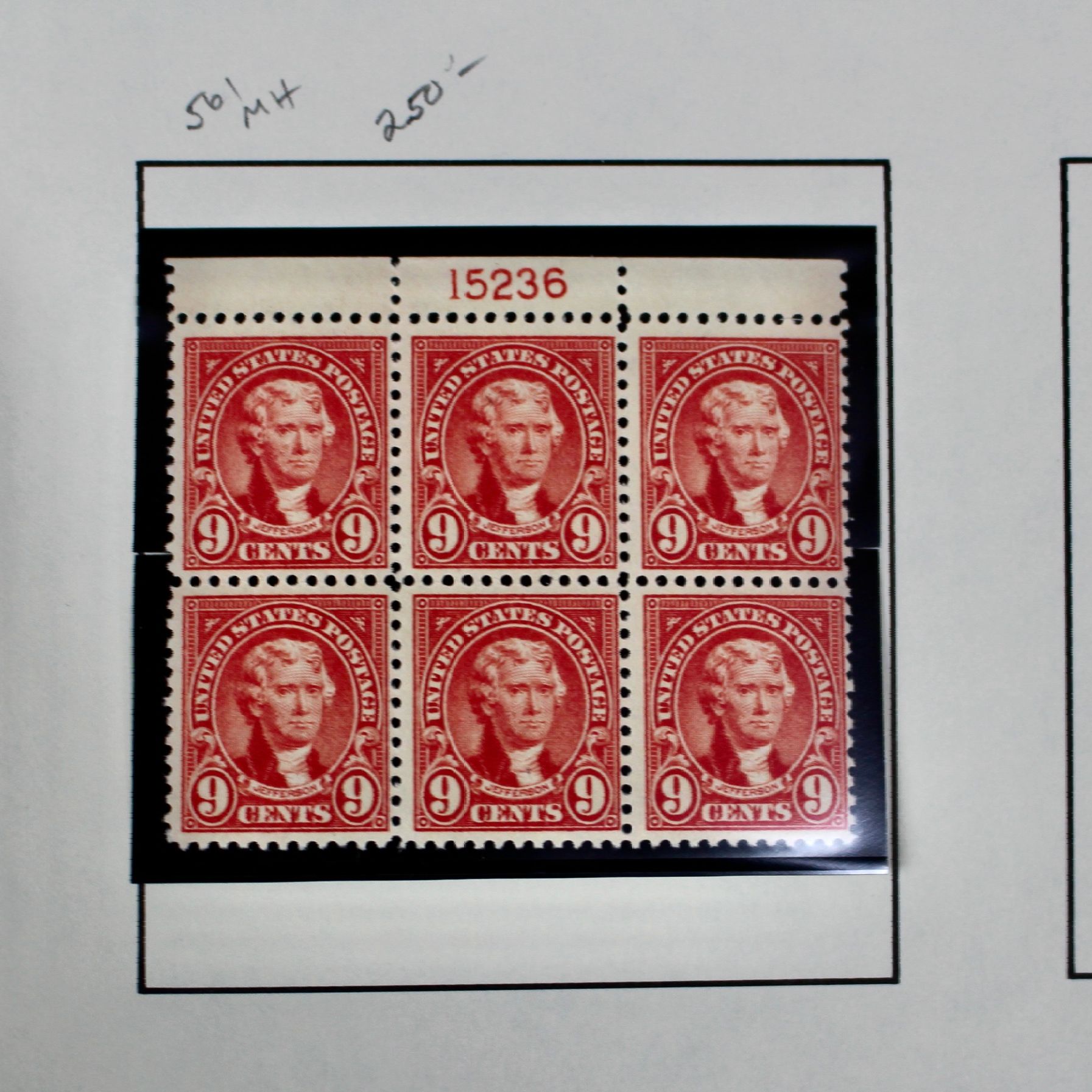 Five Early U.S. Postage Stamp Plate Blocks