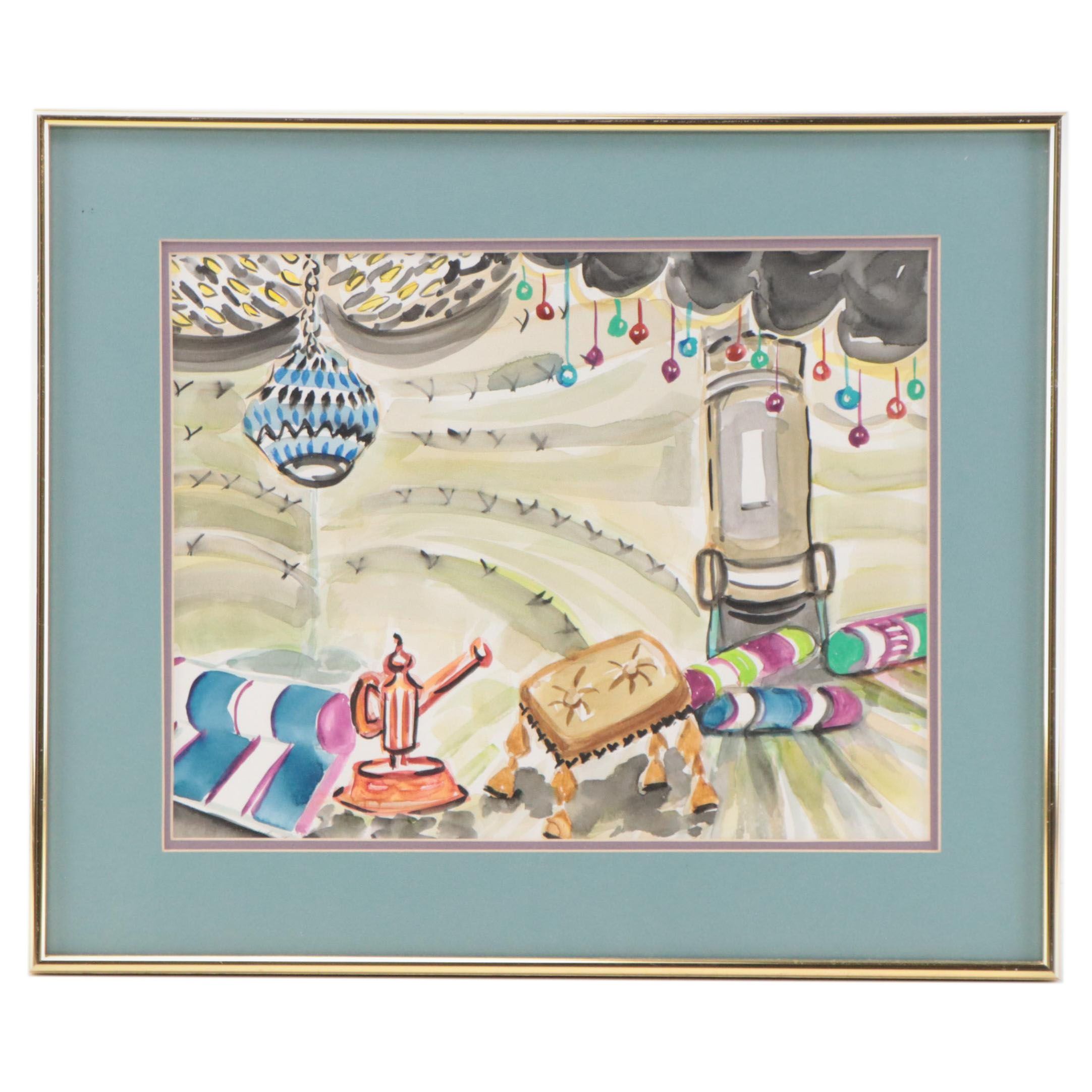 Kathleen Zimbicki Watercolor Painting of Interior Scene