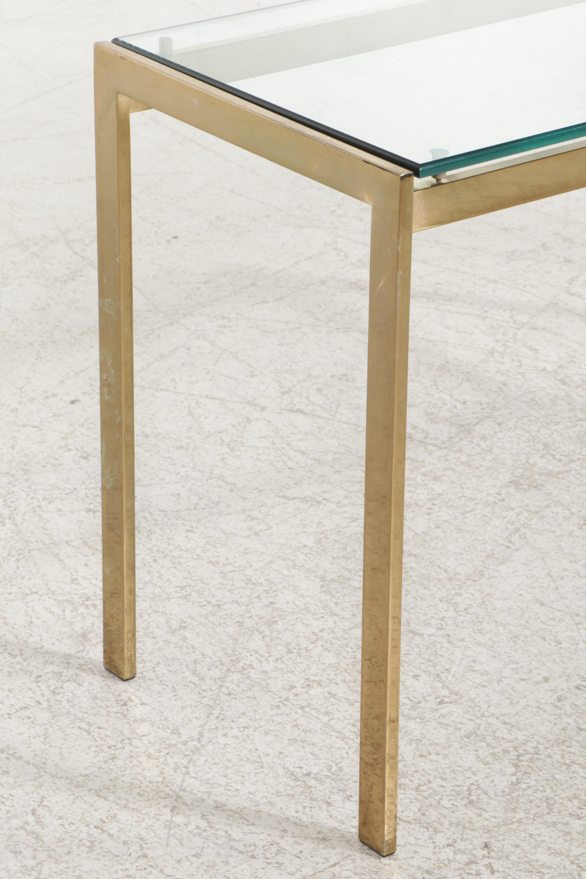 Modernist Glass Top Hall Table with Gold-Toned Metal Base, Late 20th Century