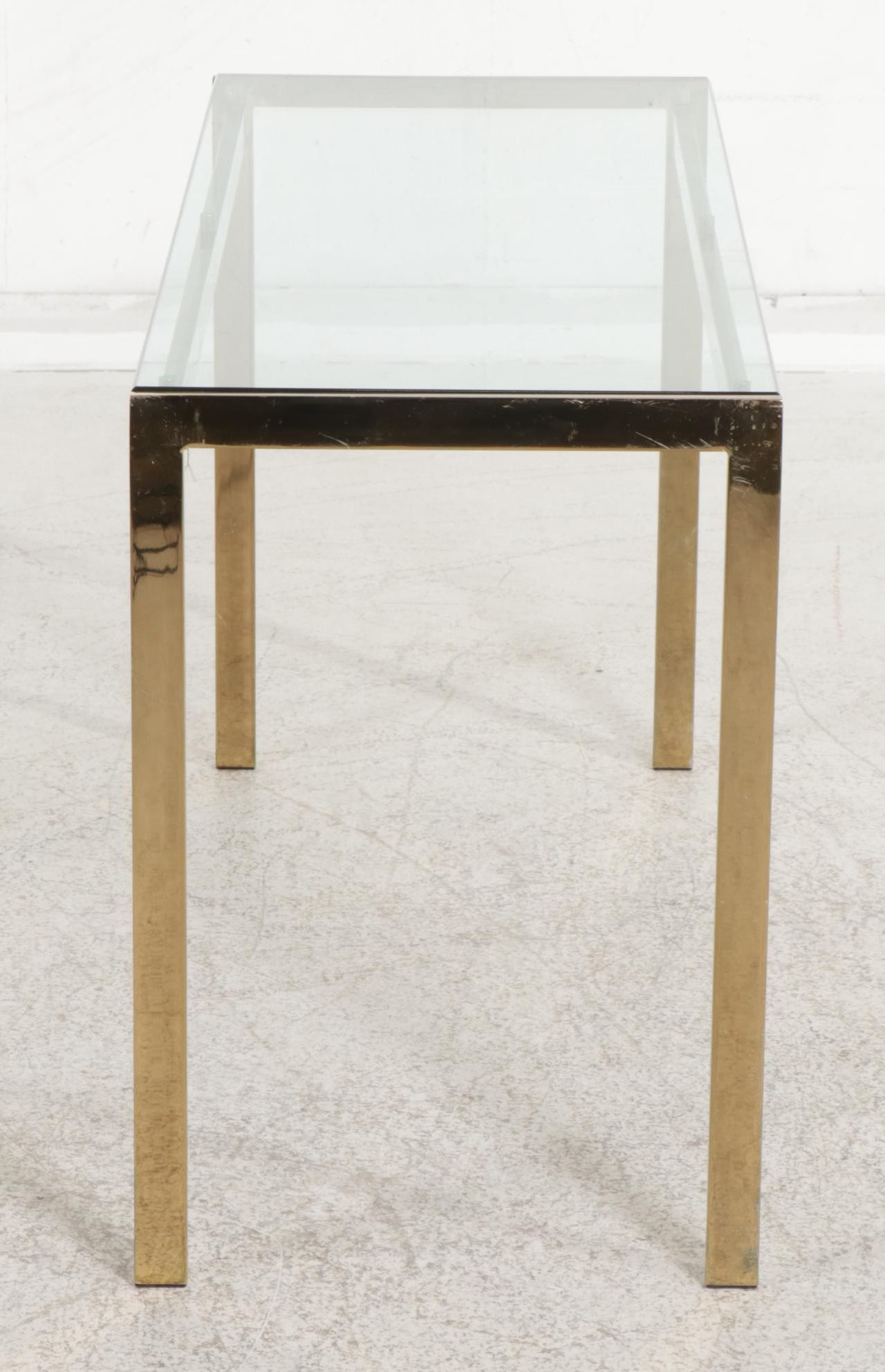 Modernist Glass Top Hall Table with Gold-Toned Metal Base, Late 20th Century