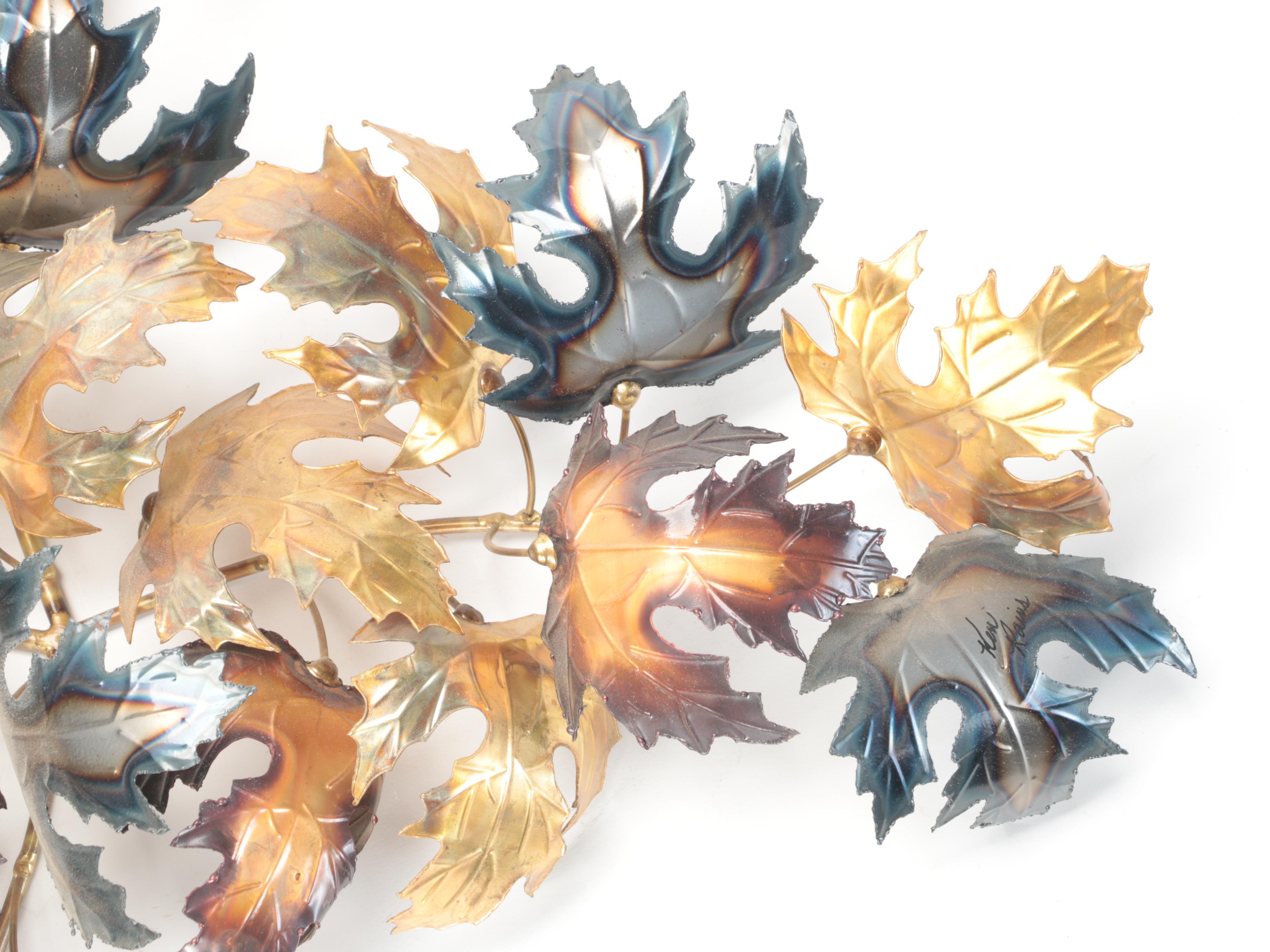 Burnished and Gilt Metal Finish Cast Metal Maple Leaf Wall Décor