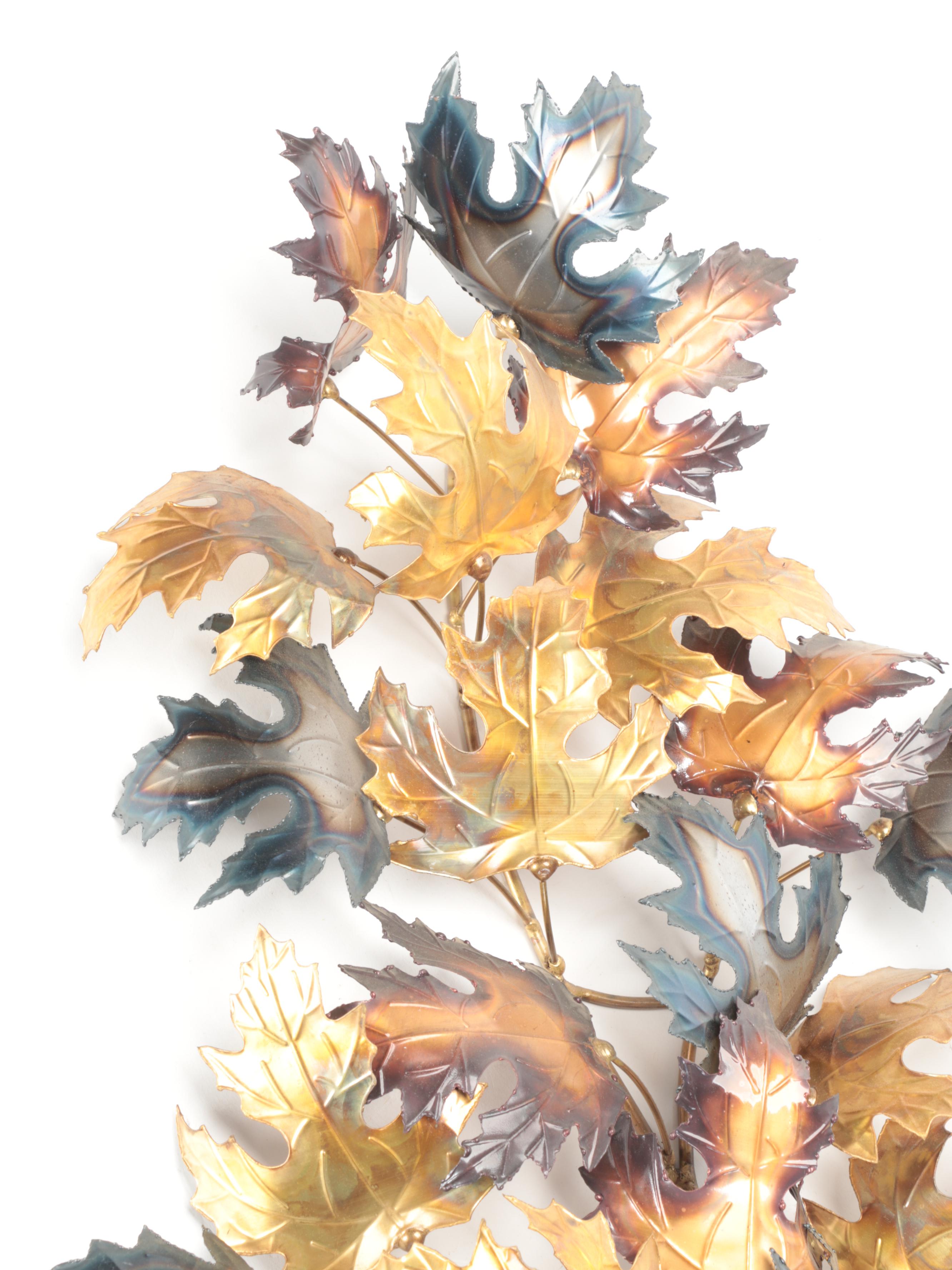 Burnished and Gilt Metal Finish Cast Metal Maple Leaf Wall Décor