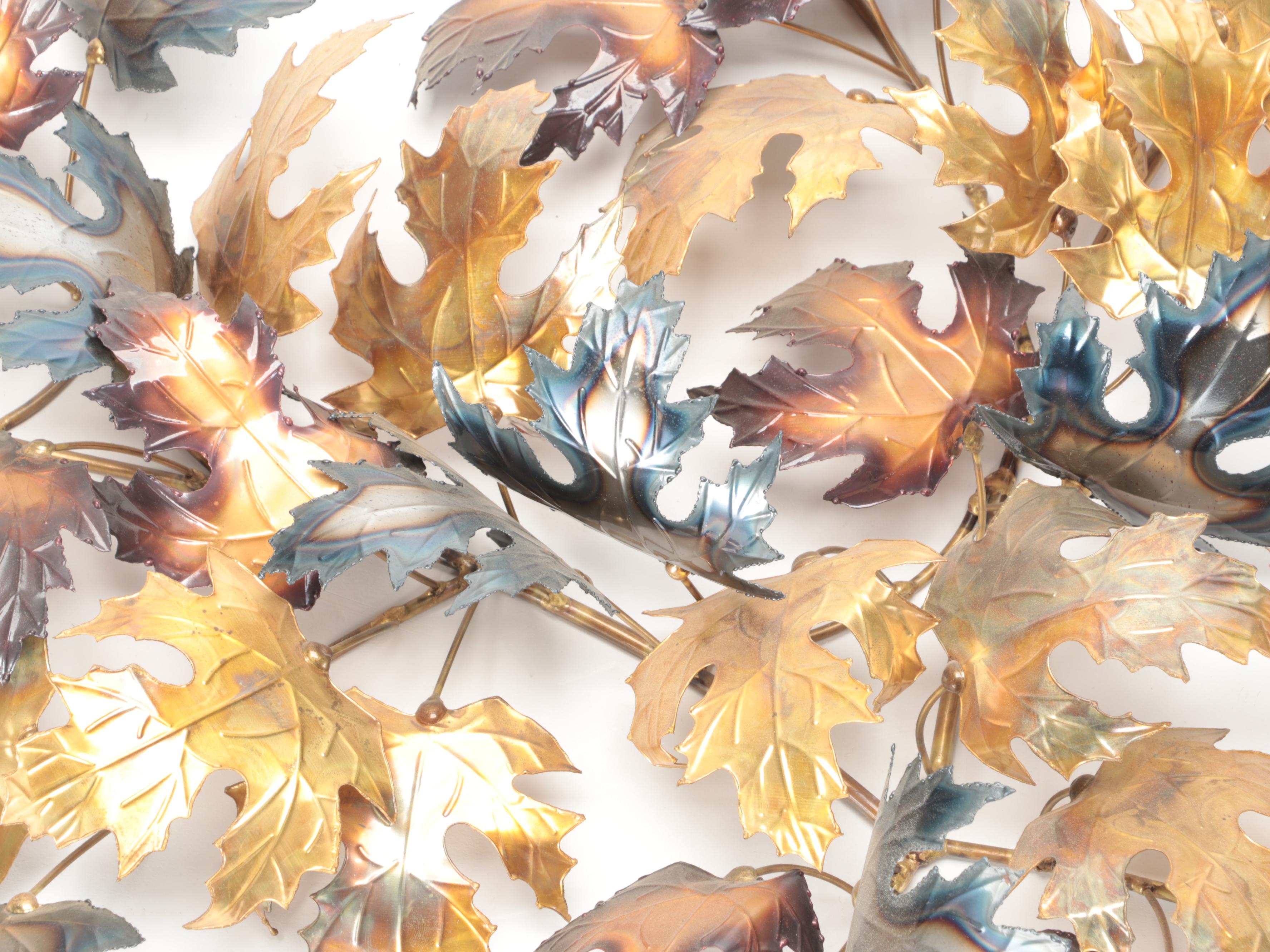 Burnished and Gilt Metal Finish Cast Metal Maple Leaf Wall Décor