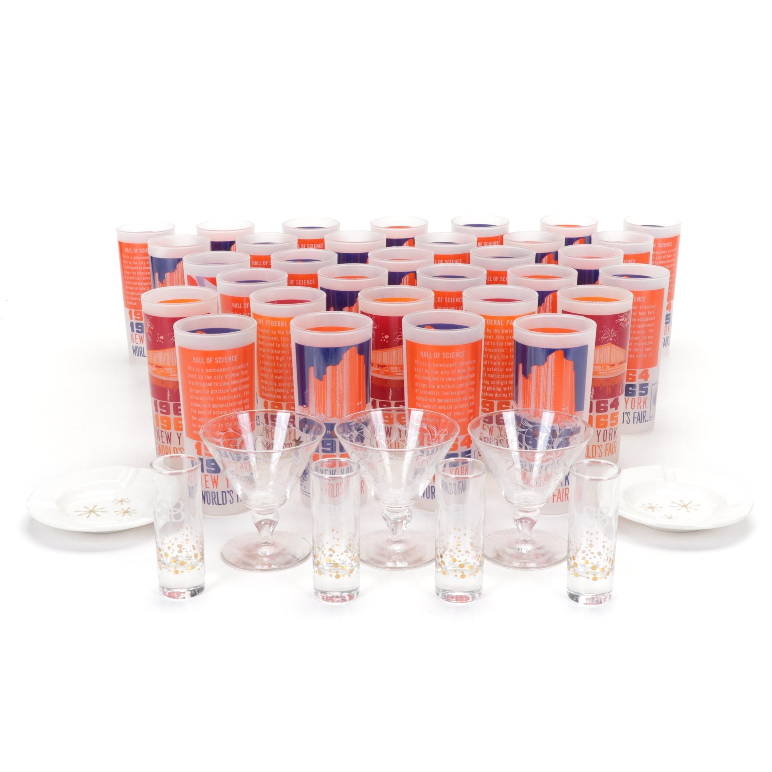 1964-65 New York World's Fair Tumblers with Mid Century Modern Barware