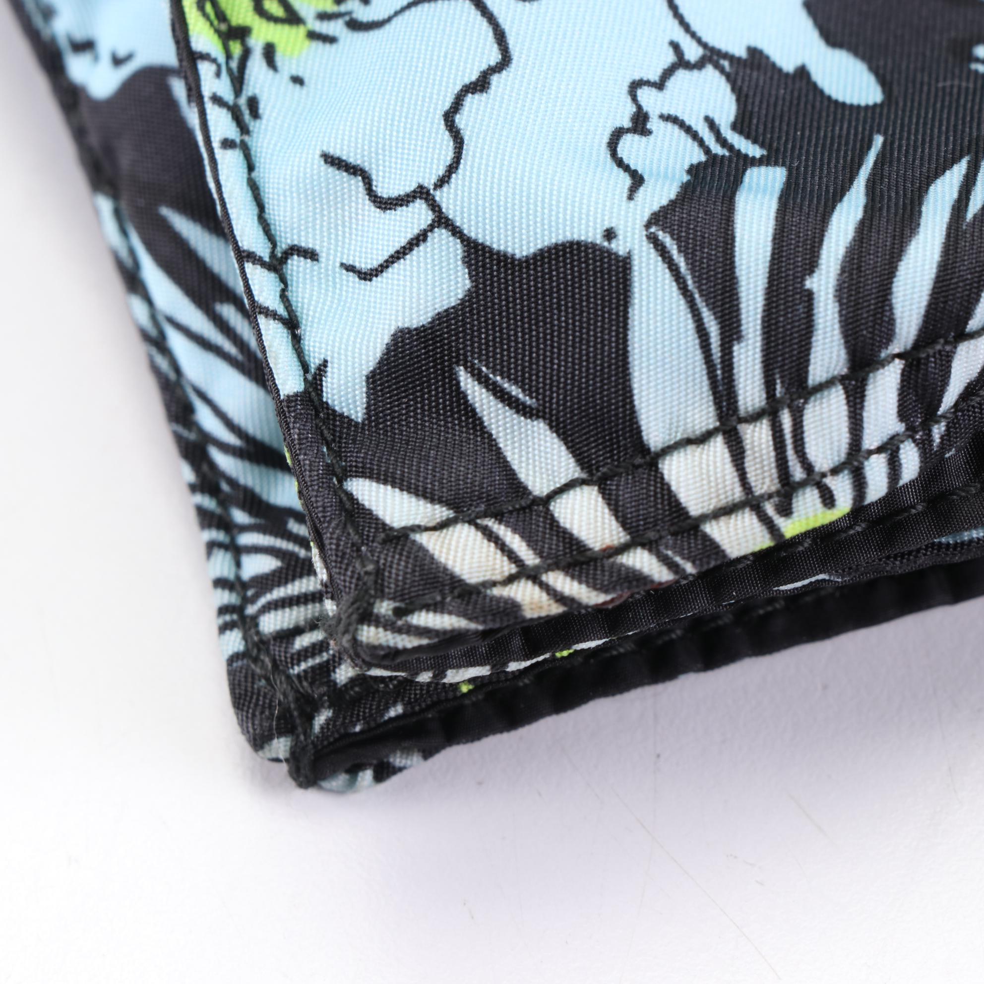 Prada Leather Trimmed Shopping Tote in Floral Print Nylon Gabardine