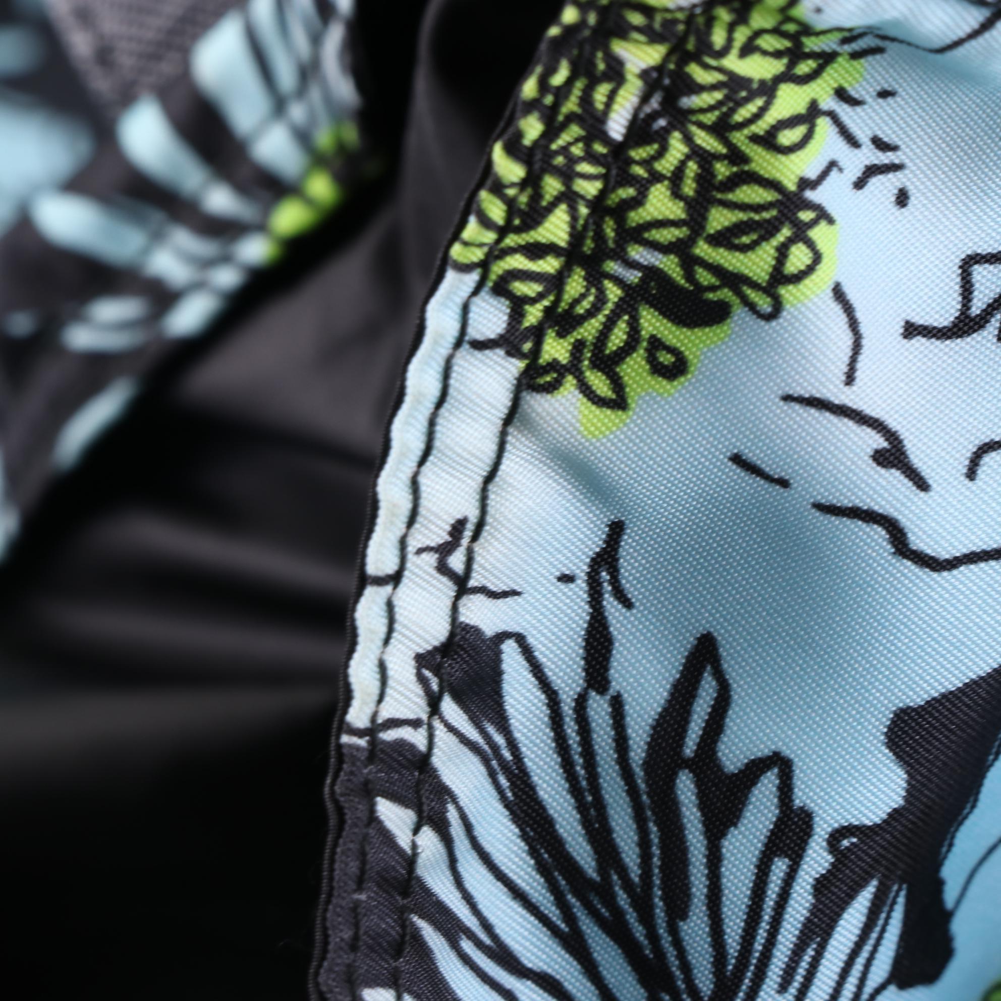 Prada Leather Trimmed Shopping Tote in Floral Print Nylon Gabardine