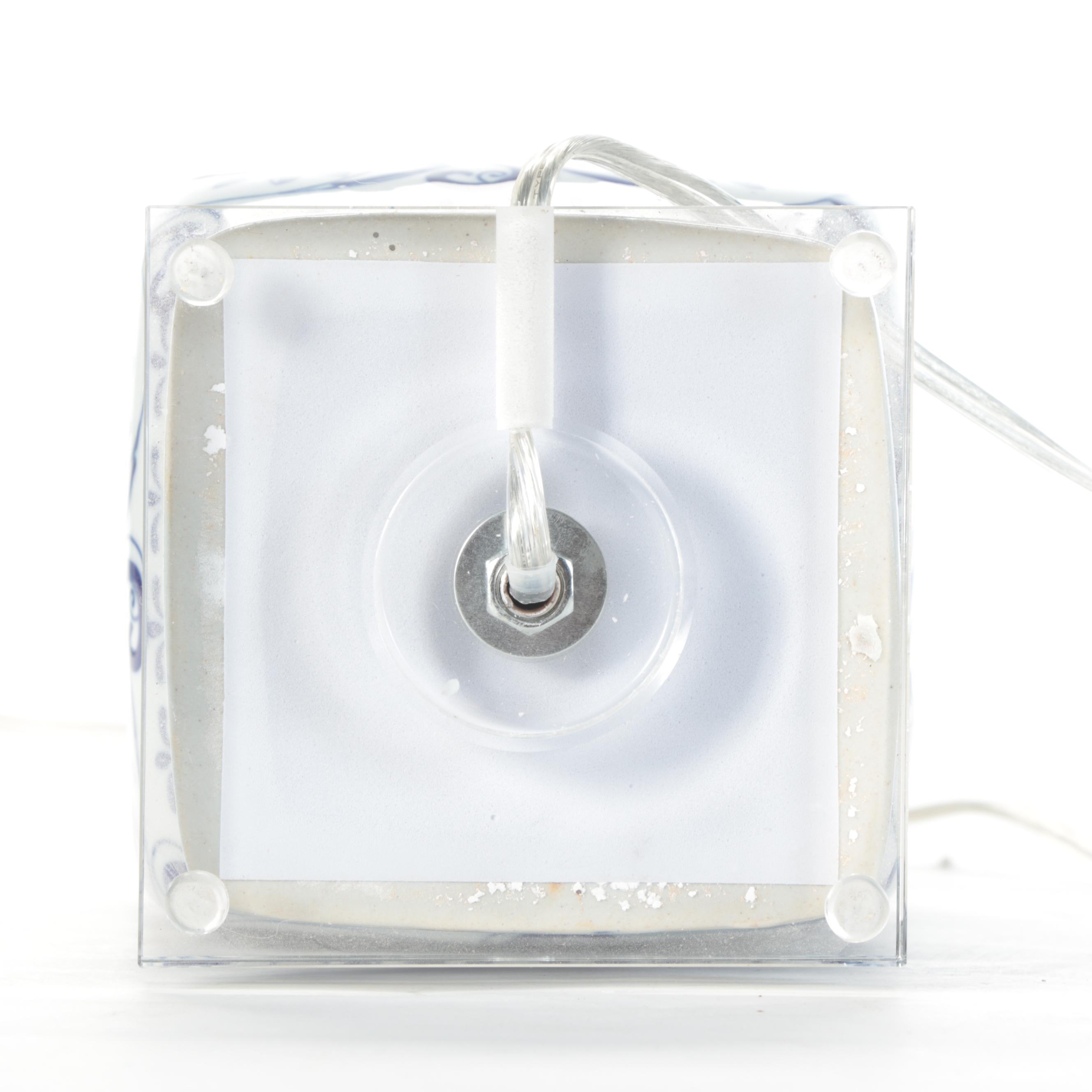 Chinese Blue and White Porcelain and Glass Table Lamp, Contemporary