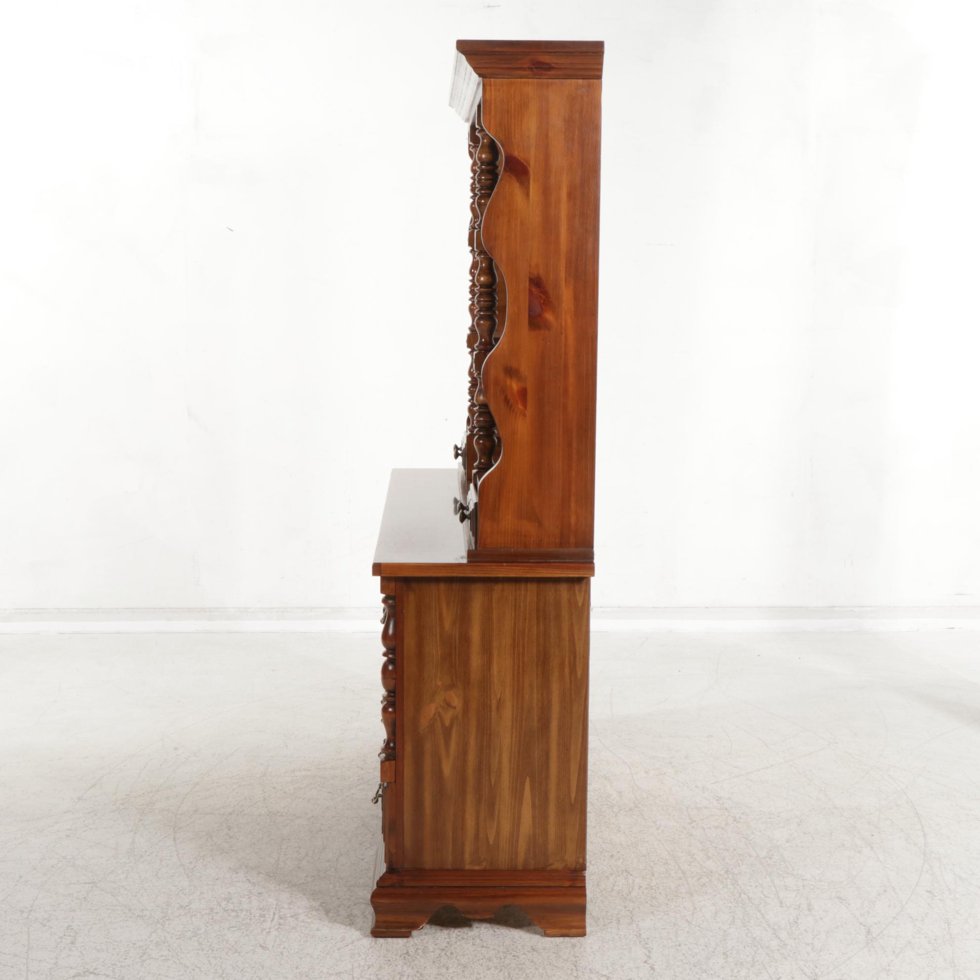 Broyhill Pine Sideboard and Illuminated Cabinet, lat 20th Century
