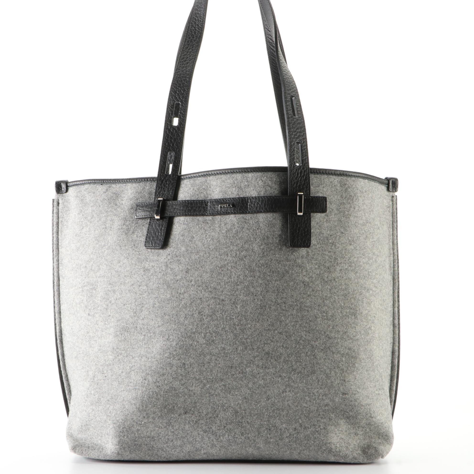 Furla Tote Bag in Knit Fabric and Grain Leather