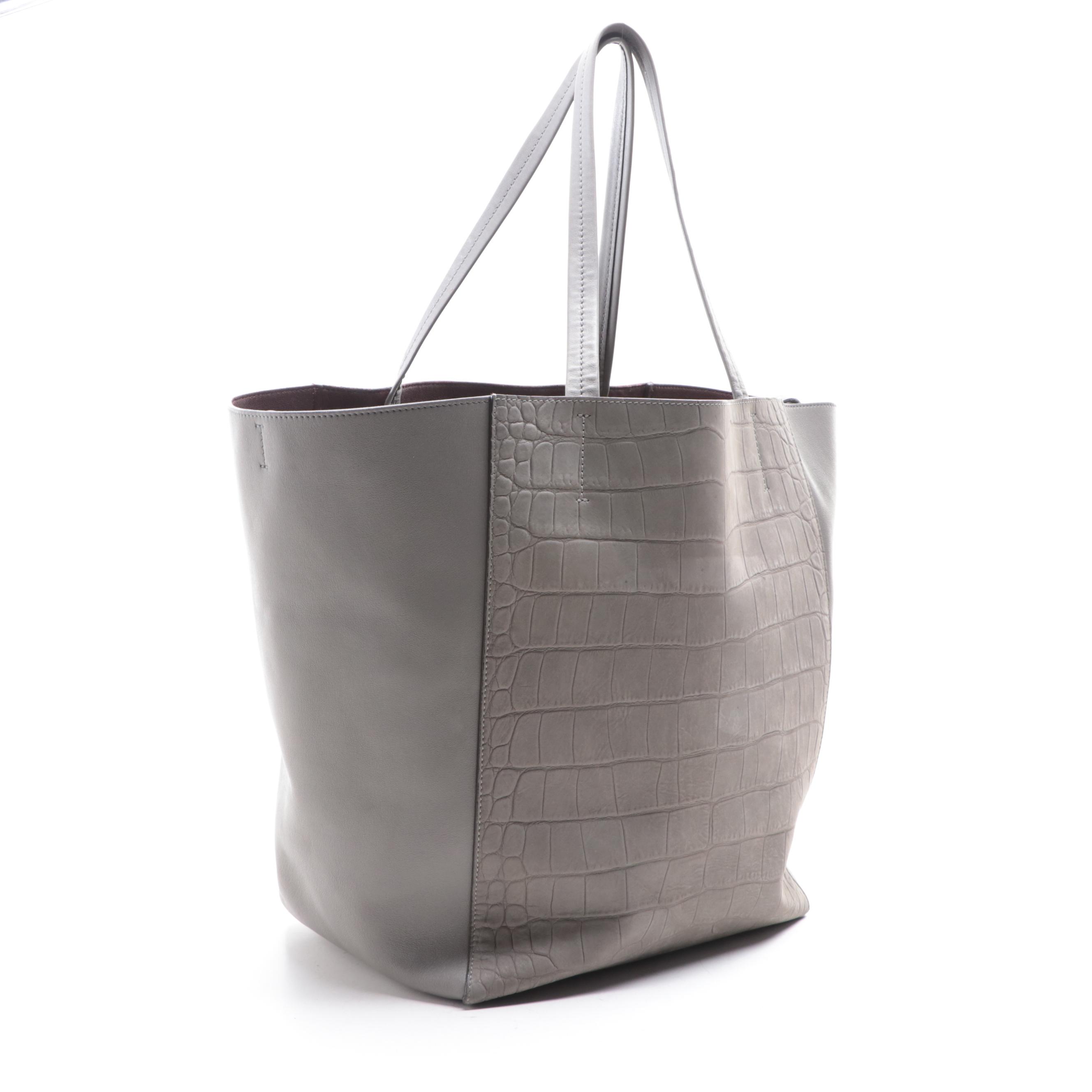 Céline Phantom Cabas Medium Tote Bag in Croc-Embossed Nubuck and Leather