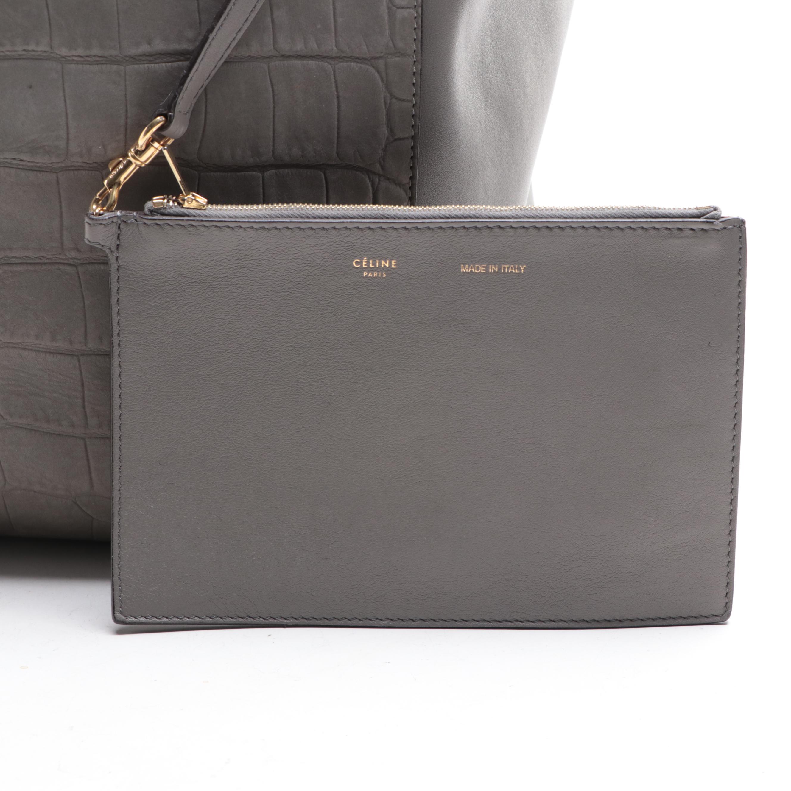 Céline Phantom Cabas Medium Tote Bag in Croc-Embossed Nubuck and Leather