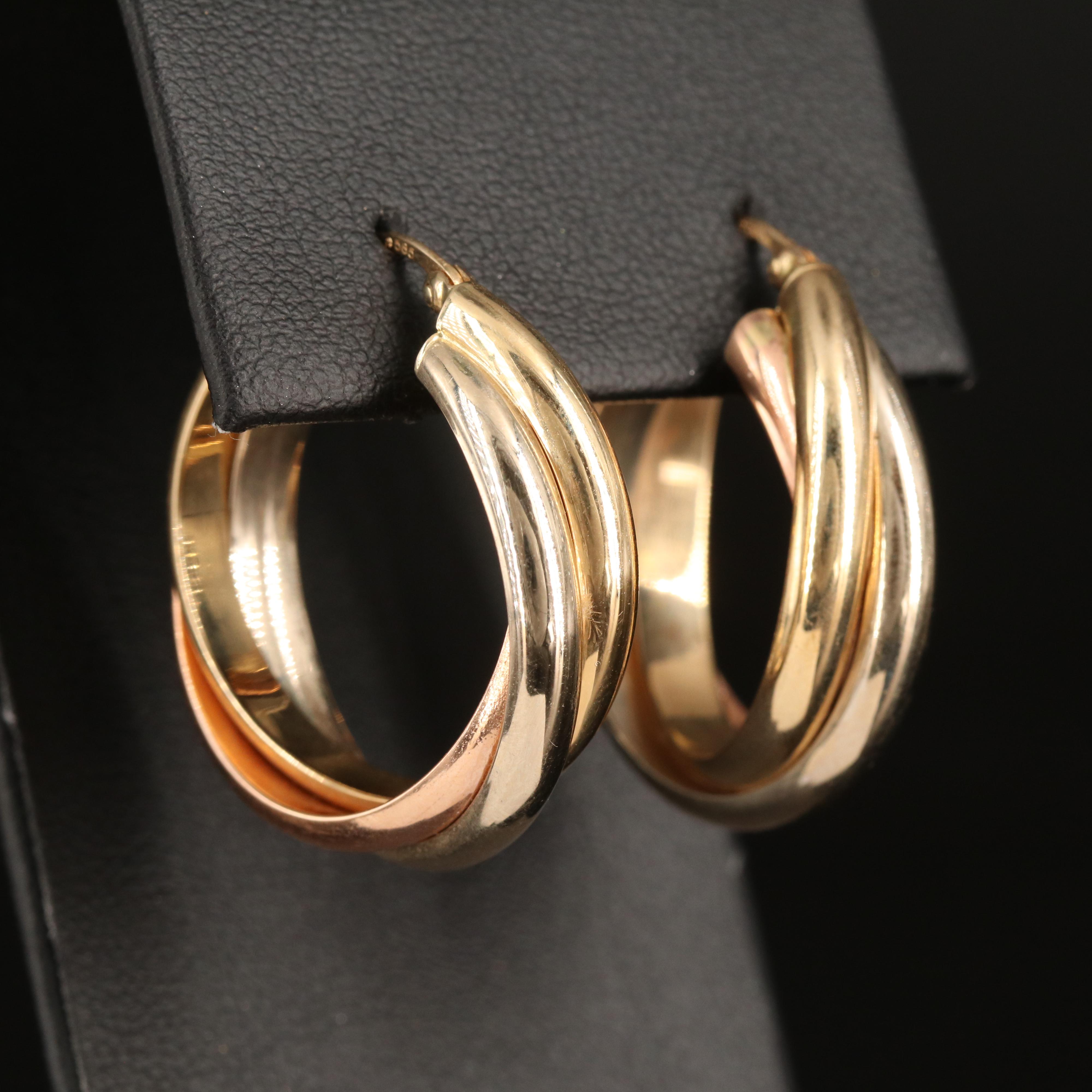 14K Tri-Color Gold Hoop Earrings