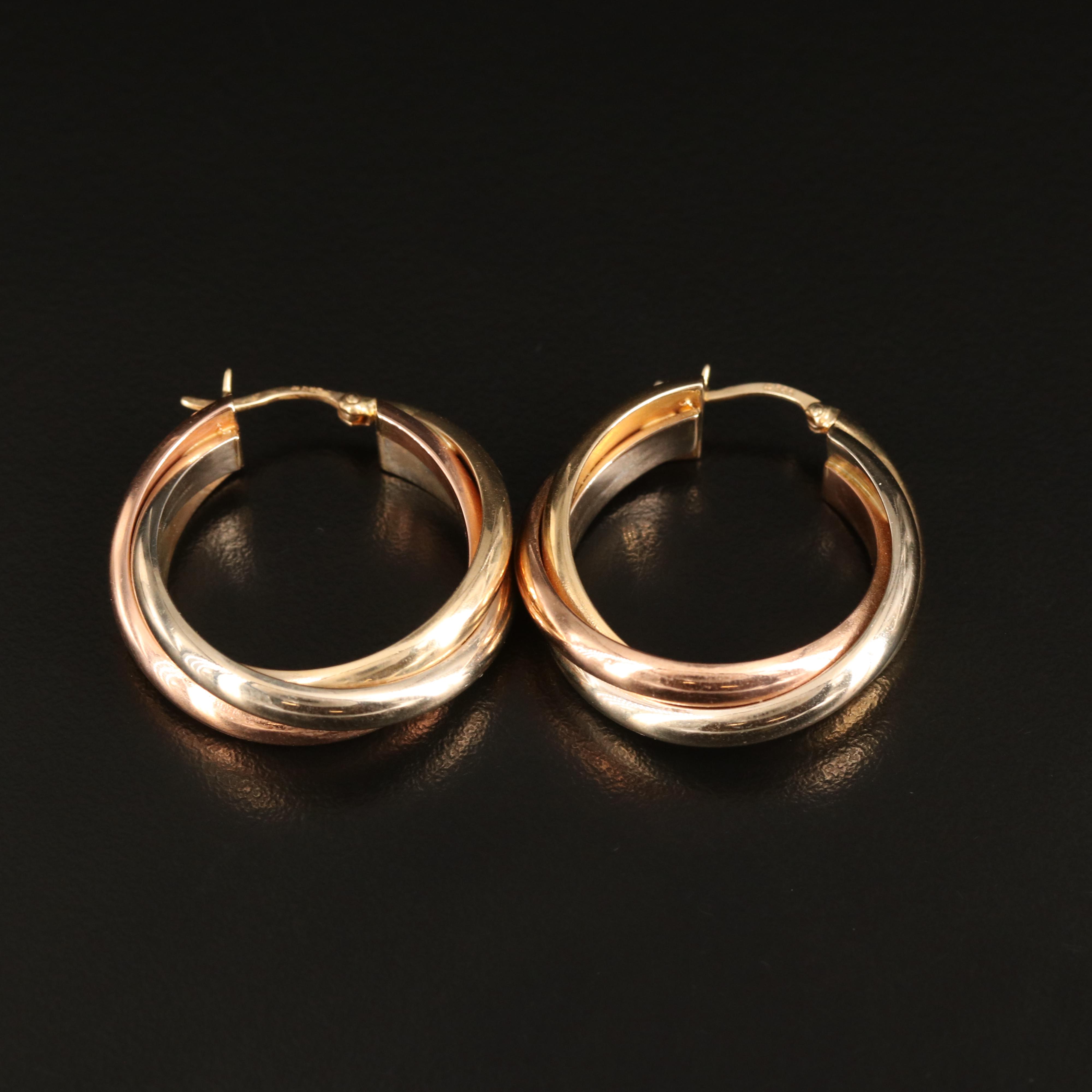 14K Tri-Color Gold Hoop Earrings