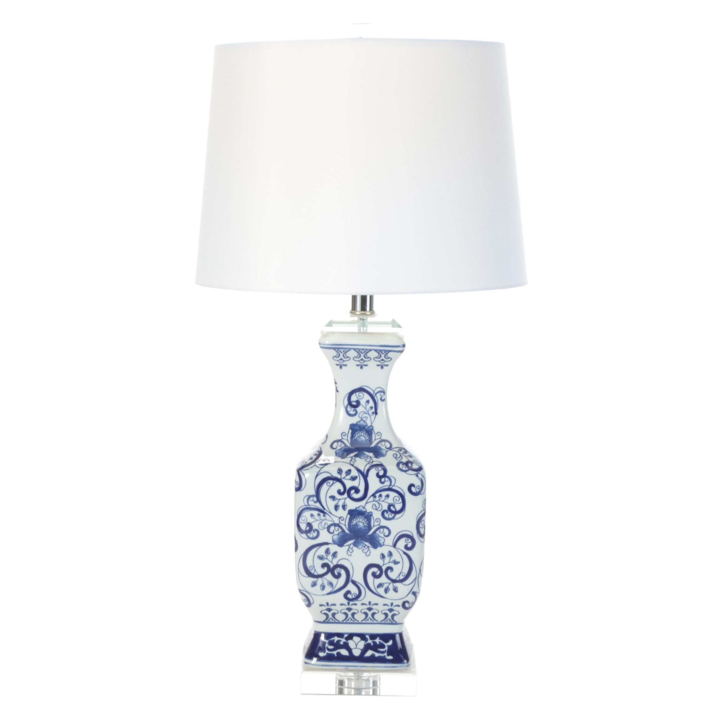Chinese Blue and White Porcelain and Glass Table Lamp, Contemporary