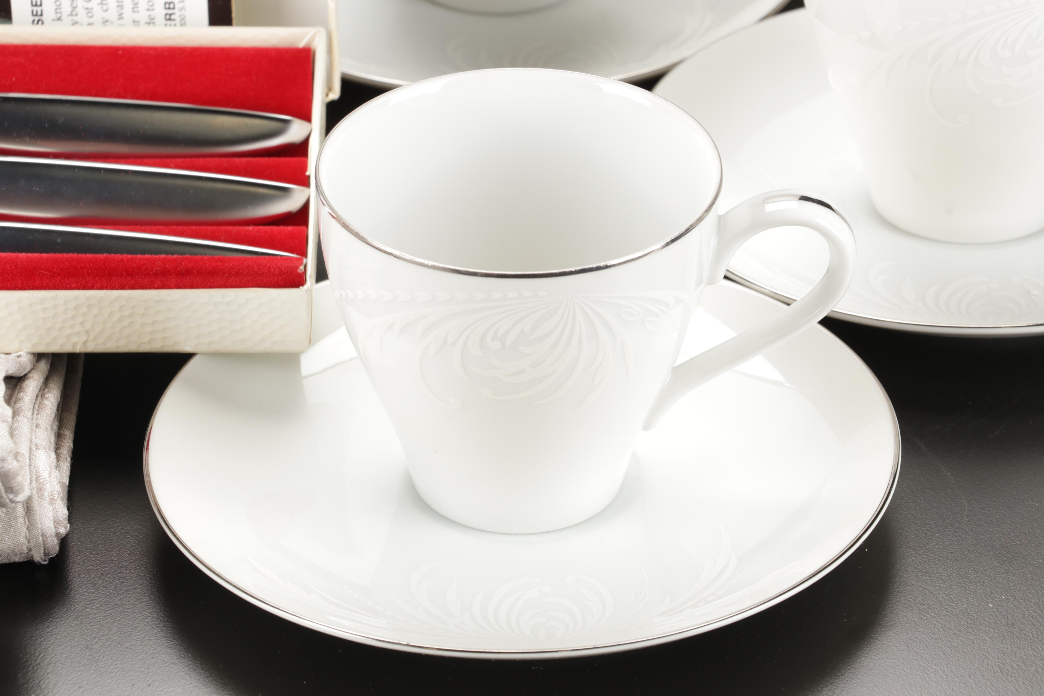 Mikasa "Misty" Dishes with Durchin Weighted Sterling Shakers and Other Tableware