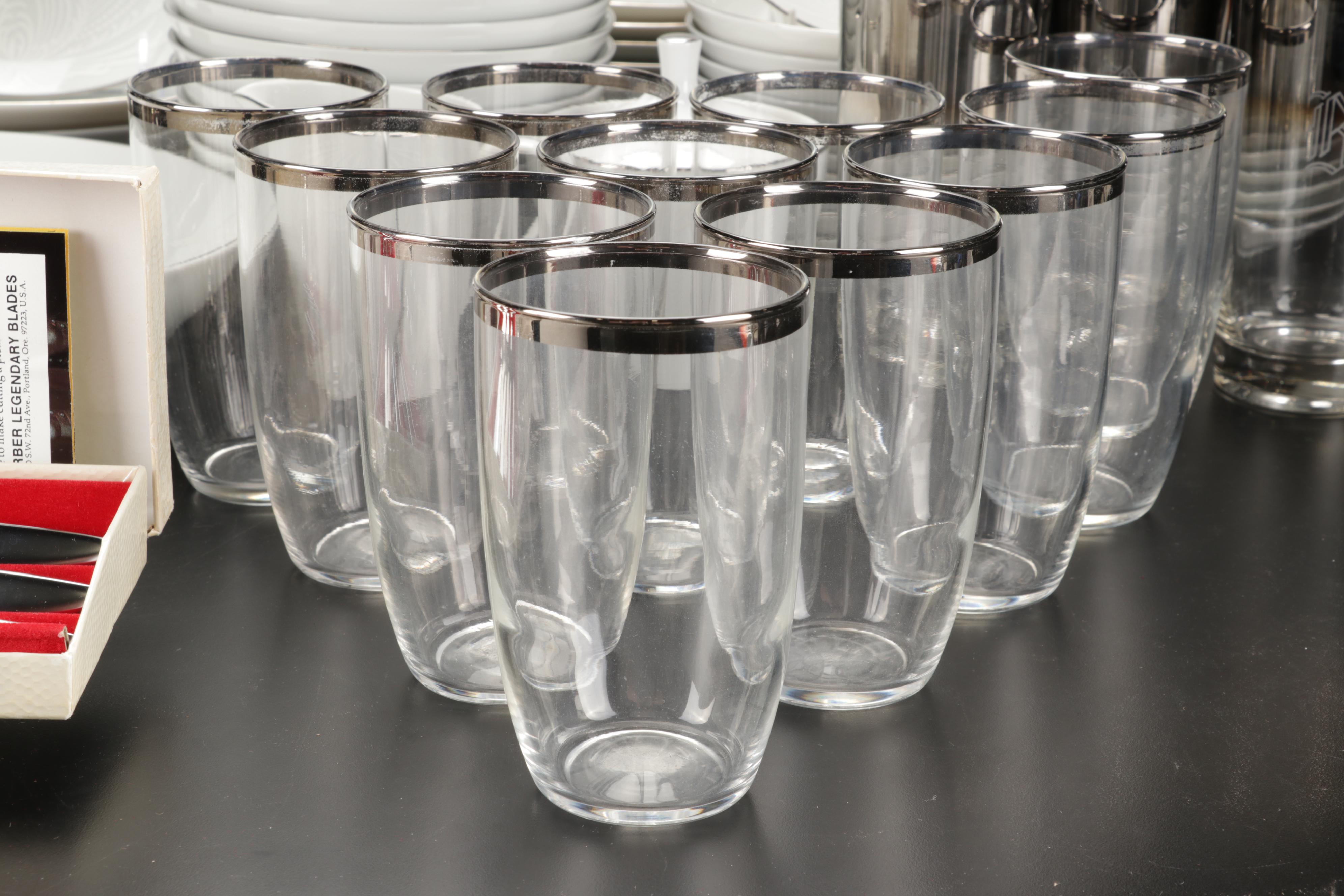 Mikasa "Misty" Dishes with Durchin Weighted Sterling Shakers and Other Tableware