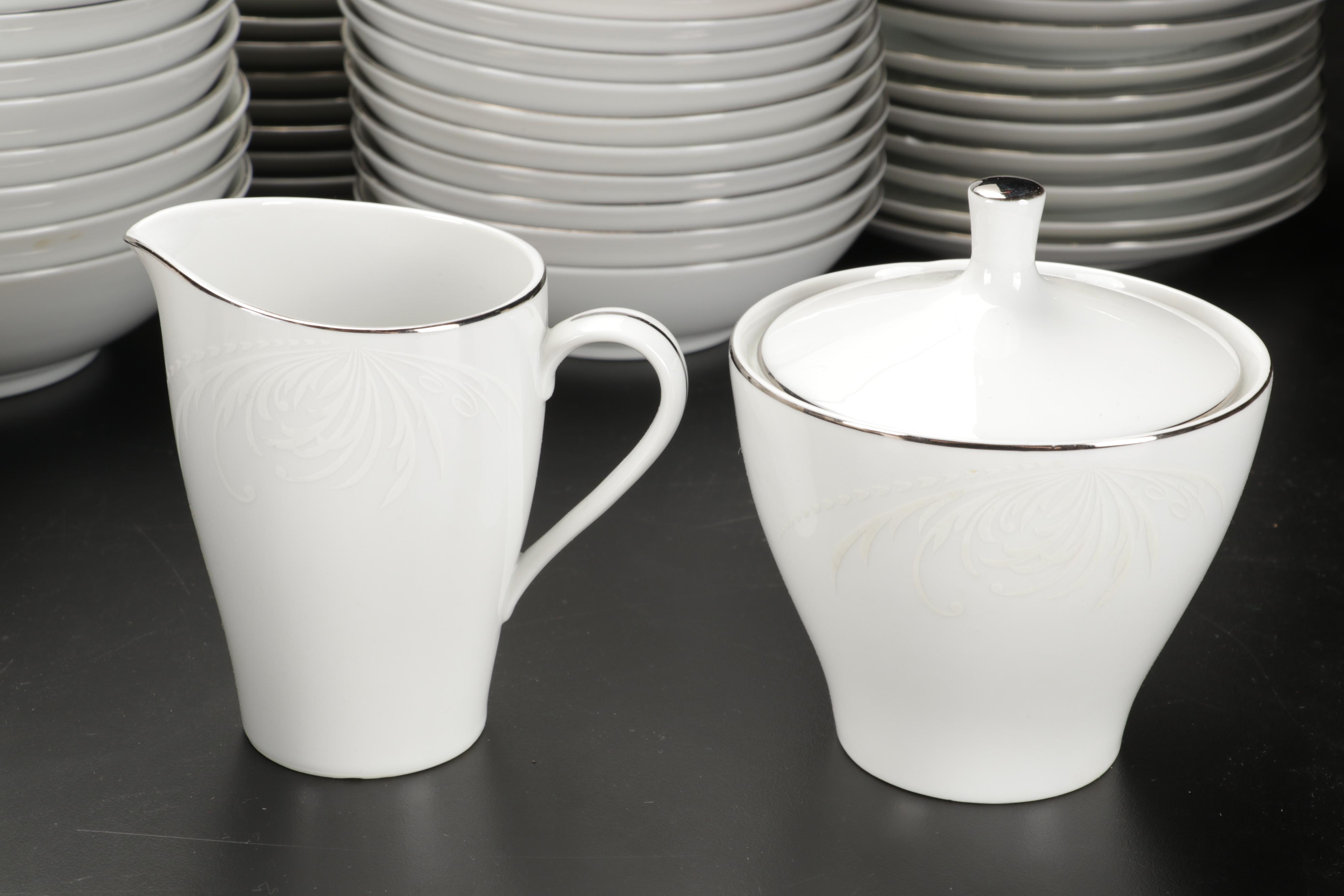 Mikasa "Misty" Dishes with Durchin Weighted Sterling Shakers and Other Tableware