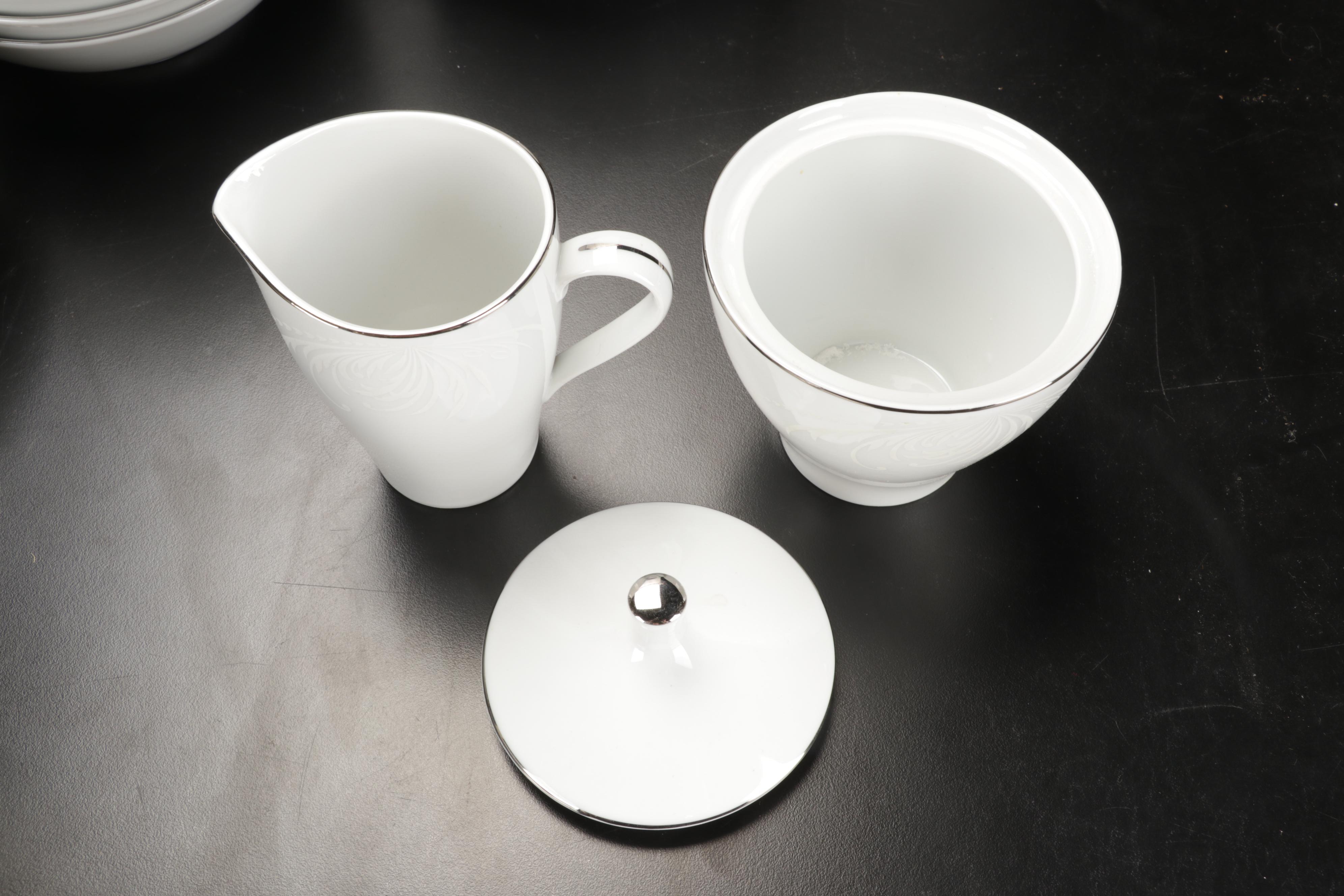 Mikasa "Misty" Dishes with Durchin Weighted Sterling Shakers and Other Tableware