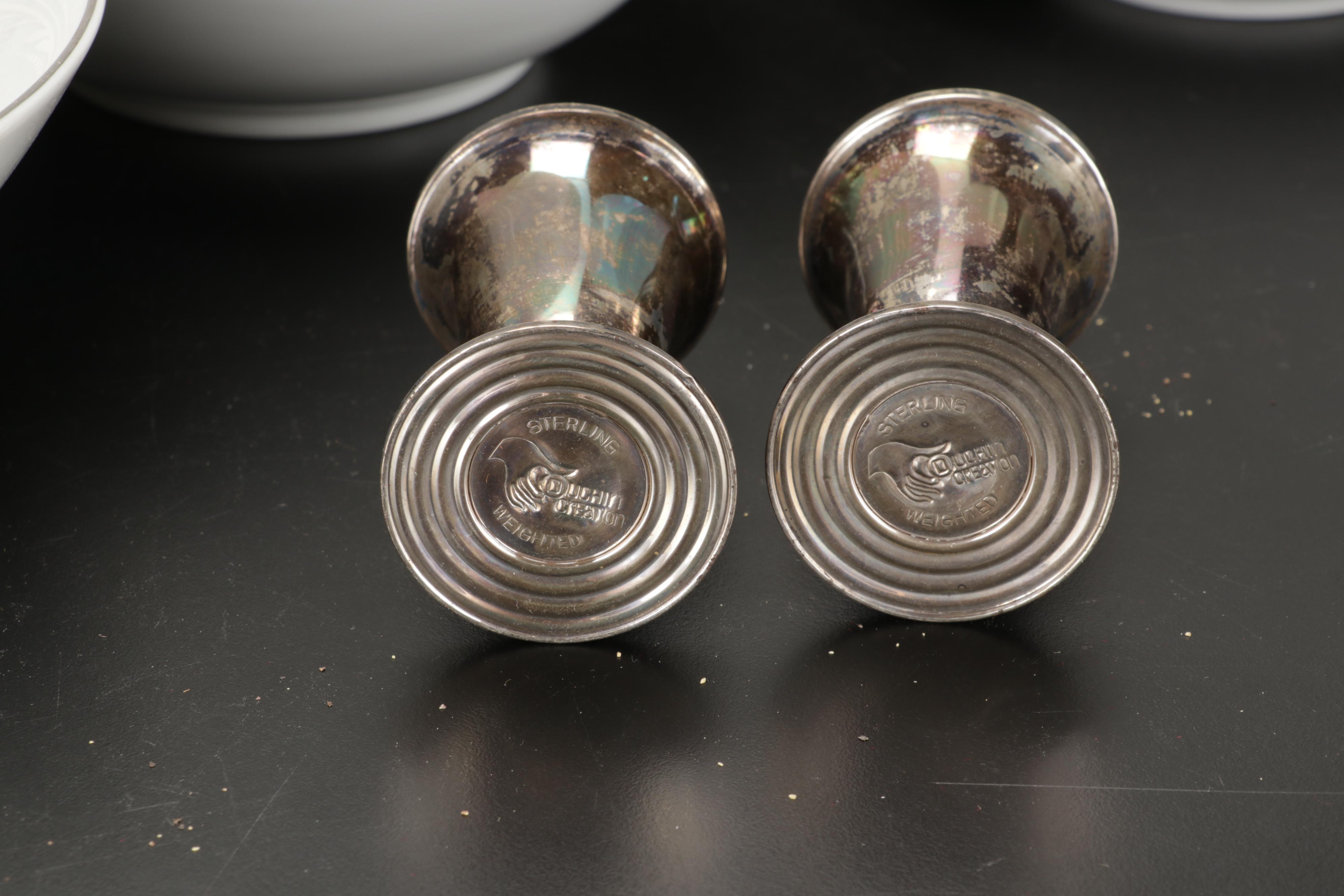Mikasa "Misty" Dishes with Durchin Weighted Sterling Shakers and Other Tableware