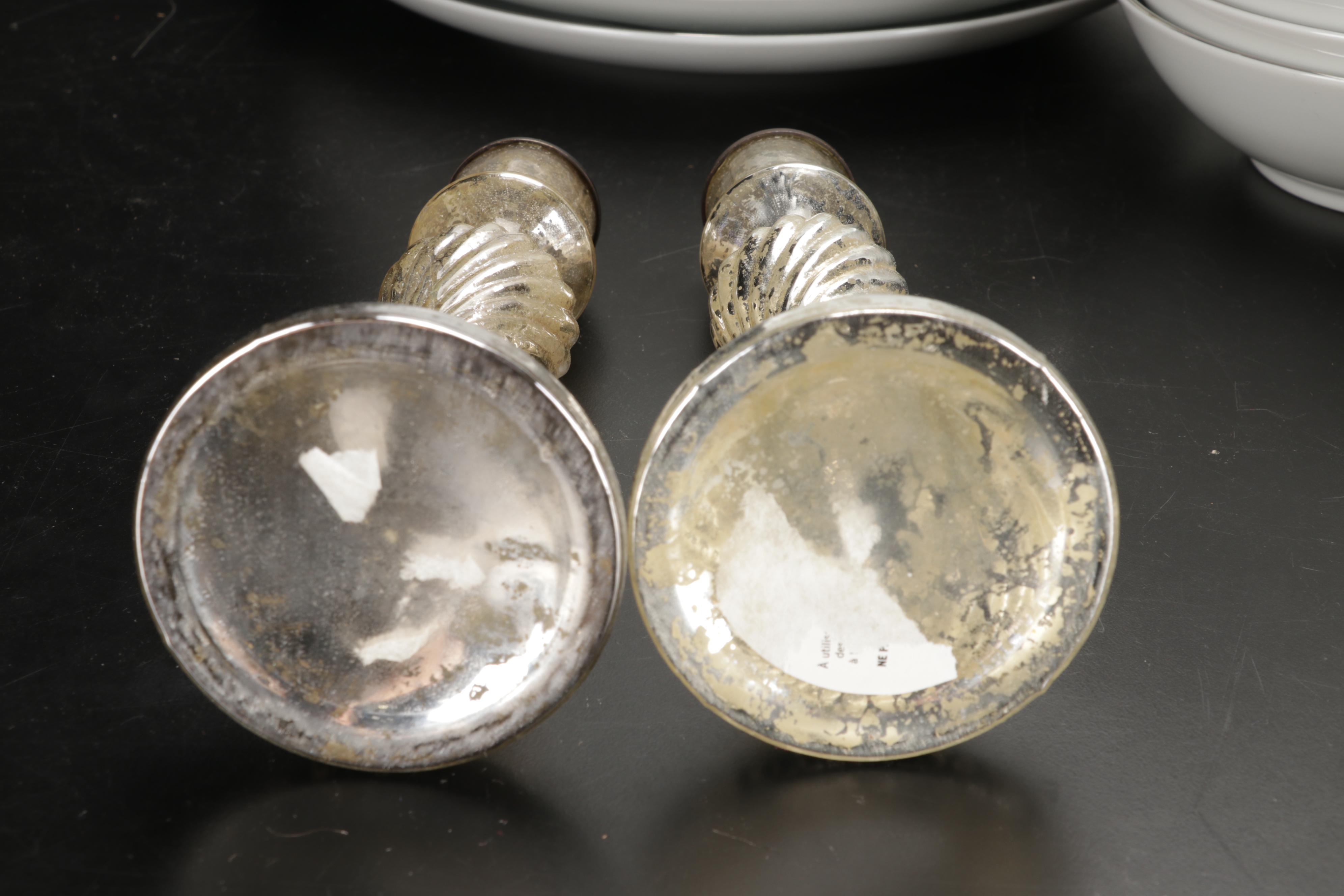 Mikasa "Misty" Dishes with Durchin Weighted Sterling Shakers and Other Tableware