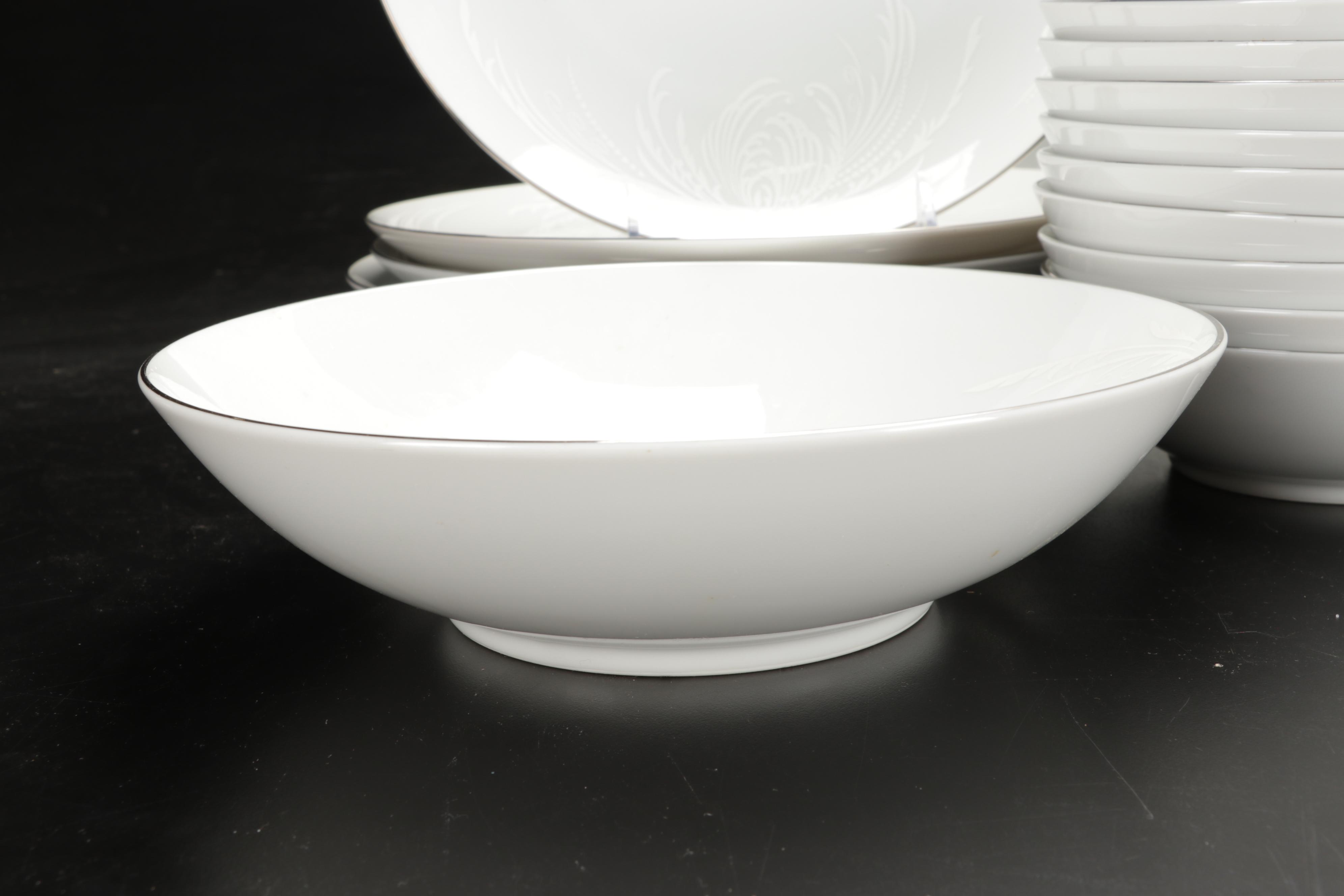 Mikasa "Misty" Dishes with Durchin Weighted Sterling Shakers and Other Tableware