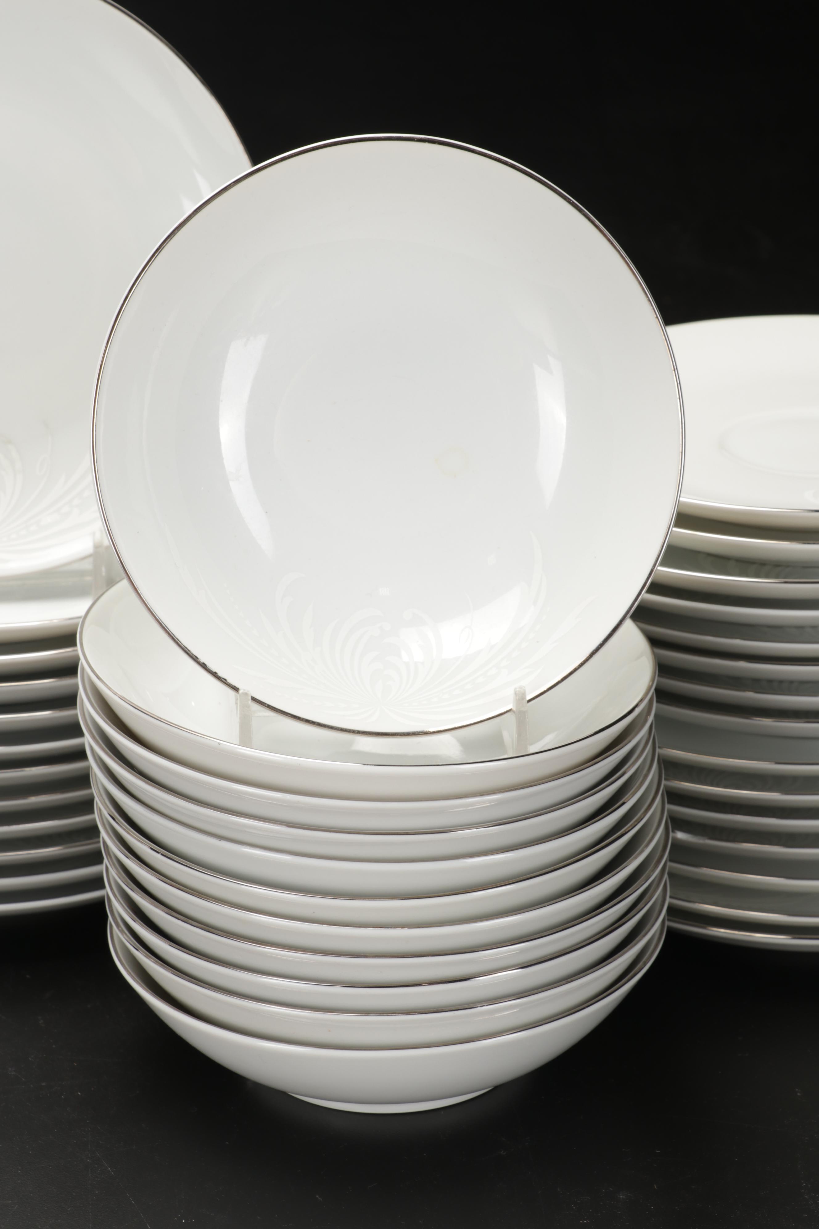 Mikasa "Misty" Dishes with Durchin Weighted Sterling Shakers and Other Tableware