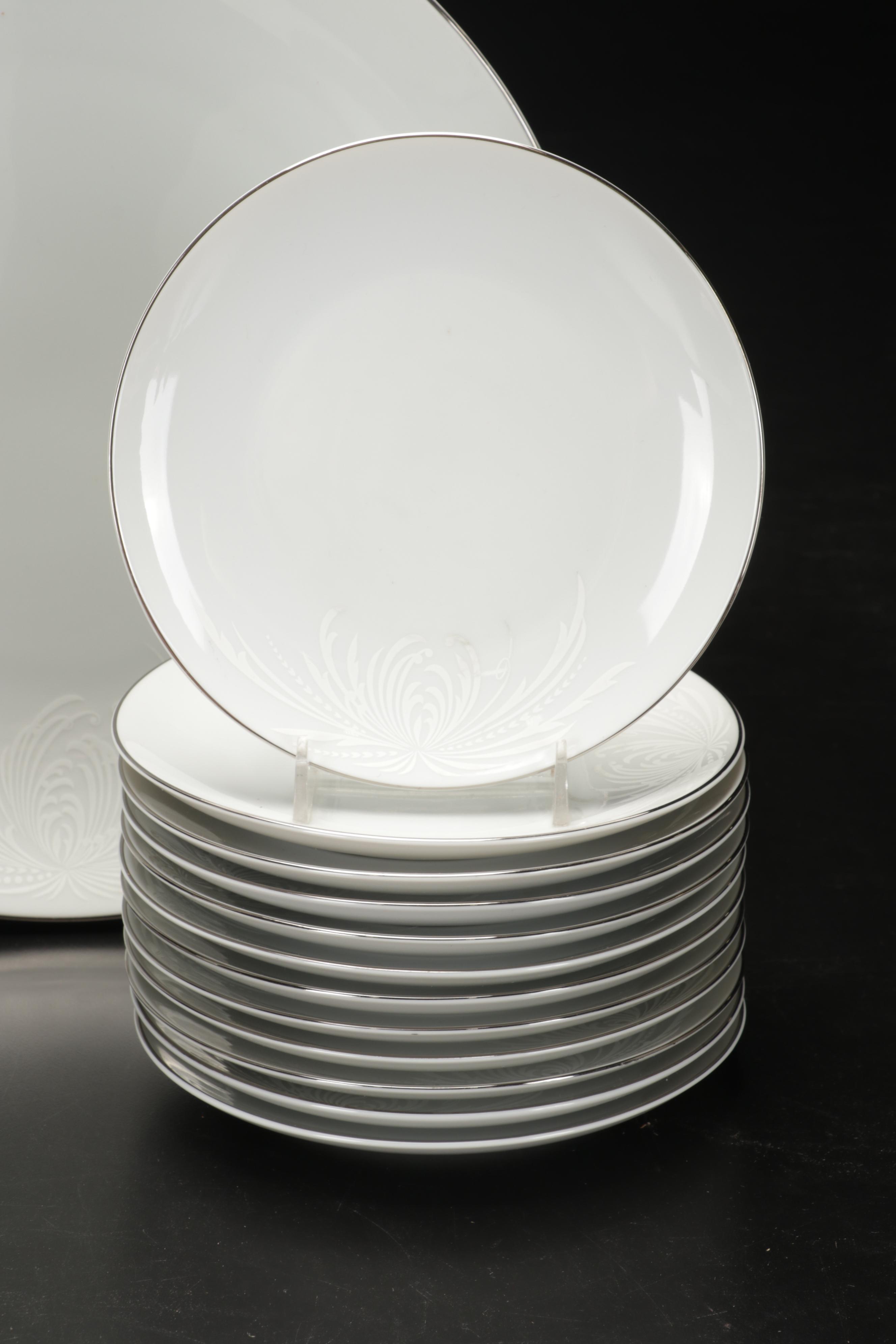 Mikasa "Misty" Dishes with Durchin Weighted Sterling Shakers and Other Tableware