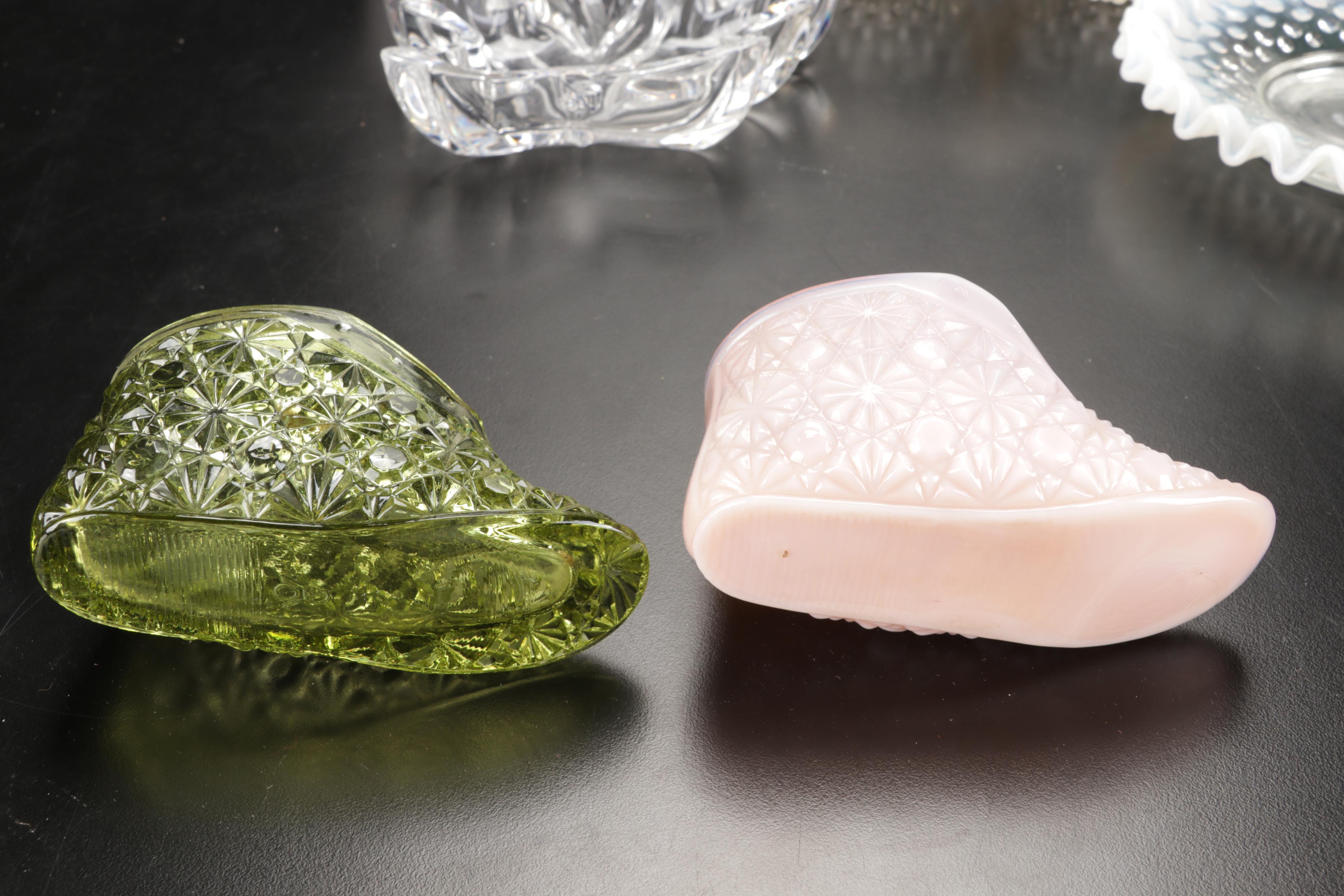 Marquis by Waterford Leaf Bowl with Imperial Candlewick Vase and Other Glassware