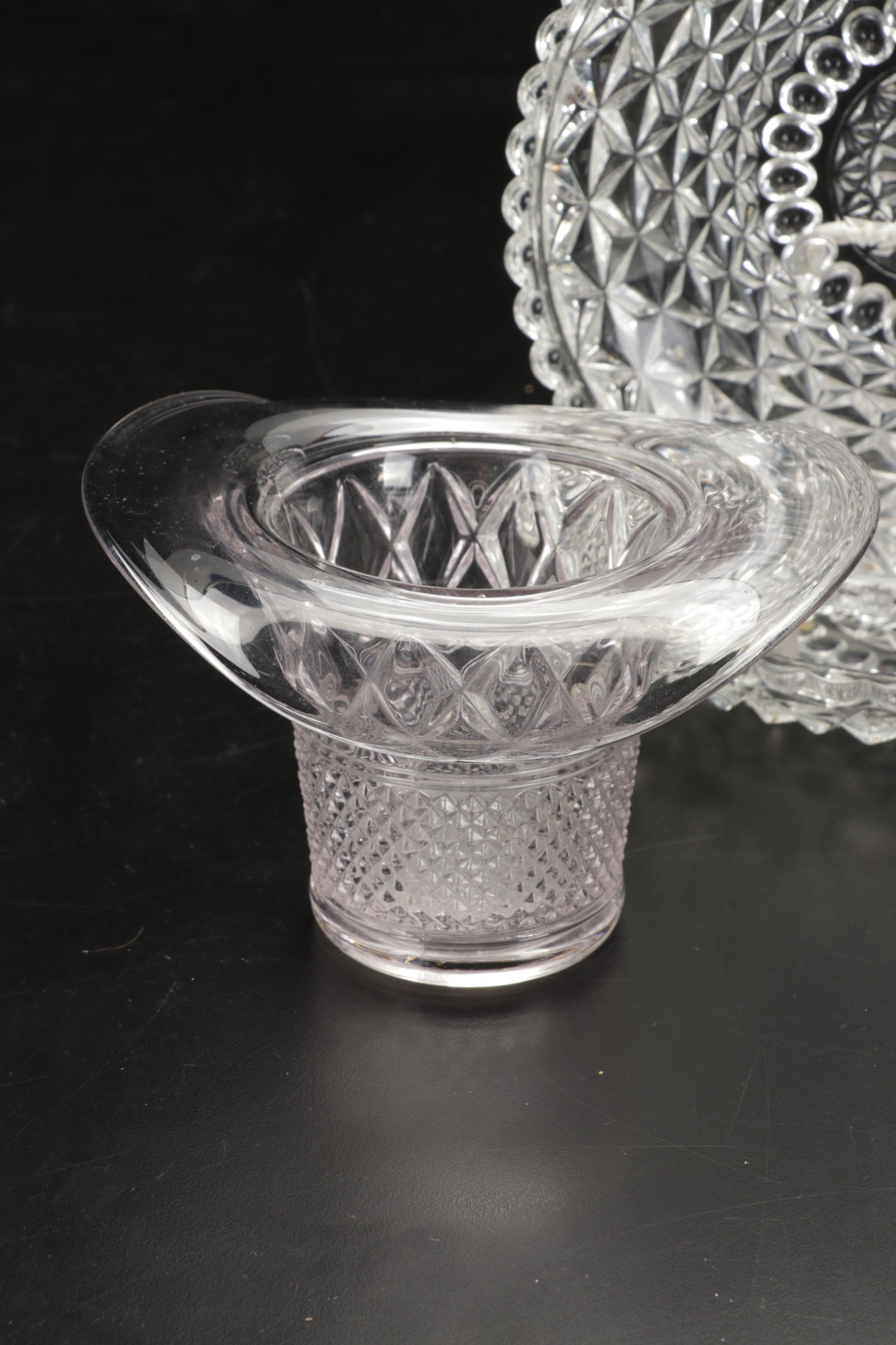Marquis by Waterford Leaf Bowl with Imperial Candlewick Vase and Other Glassware