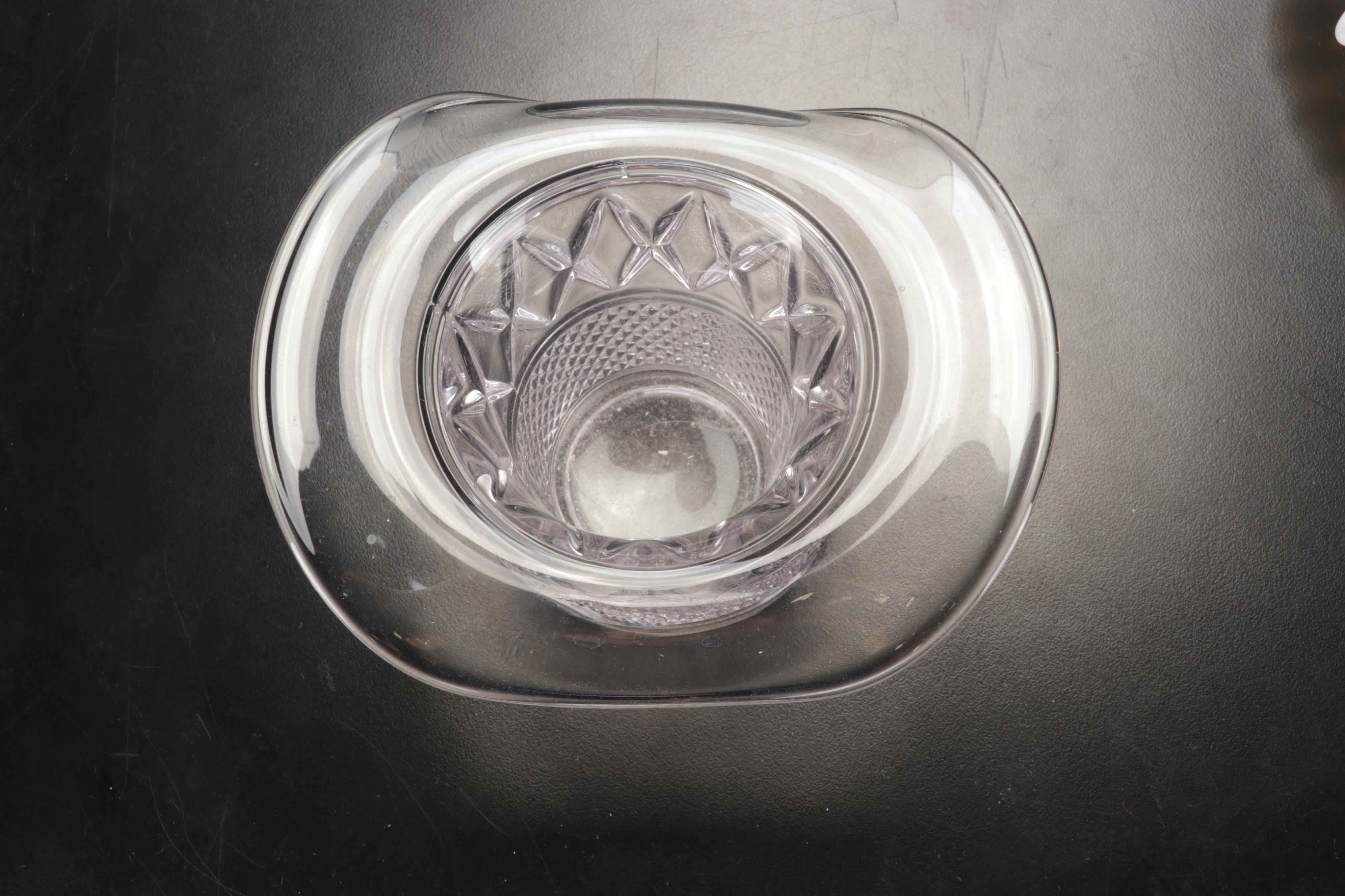 Marquis by Waterford Leaf Bowl with Imperial Candlewick Vase and Other Glassware