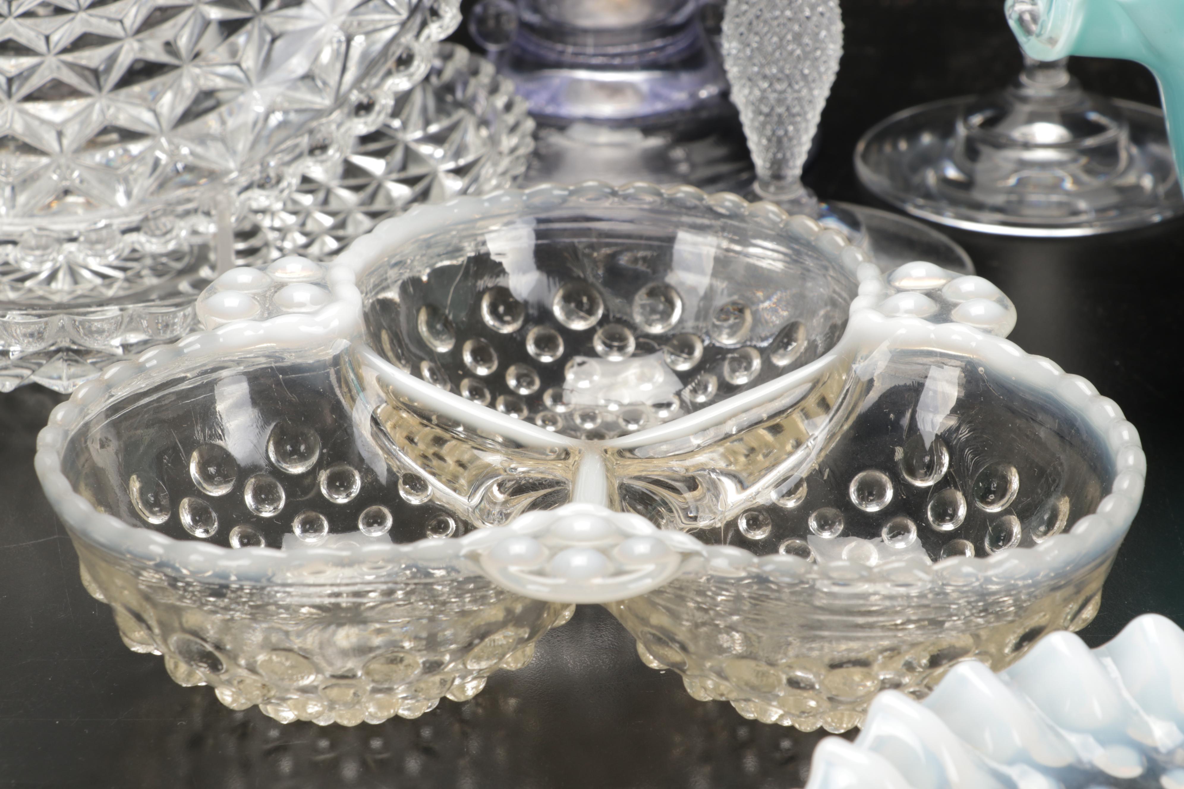 Marquis by Waterford Leaf Bowl with Imperial Candlewick Vase and Other Glassware